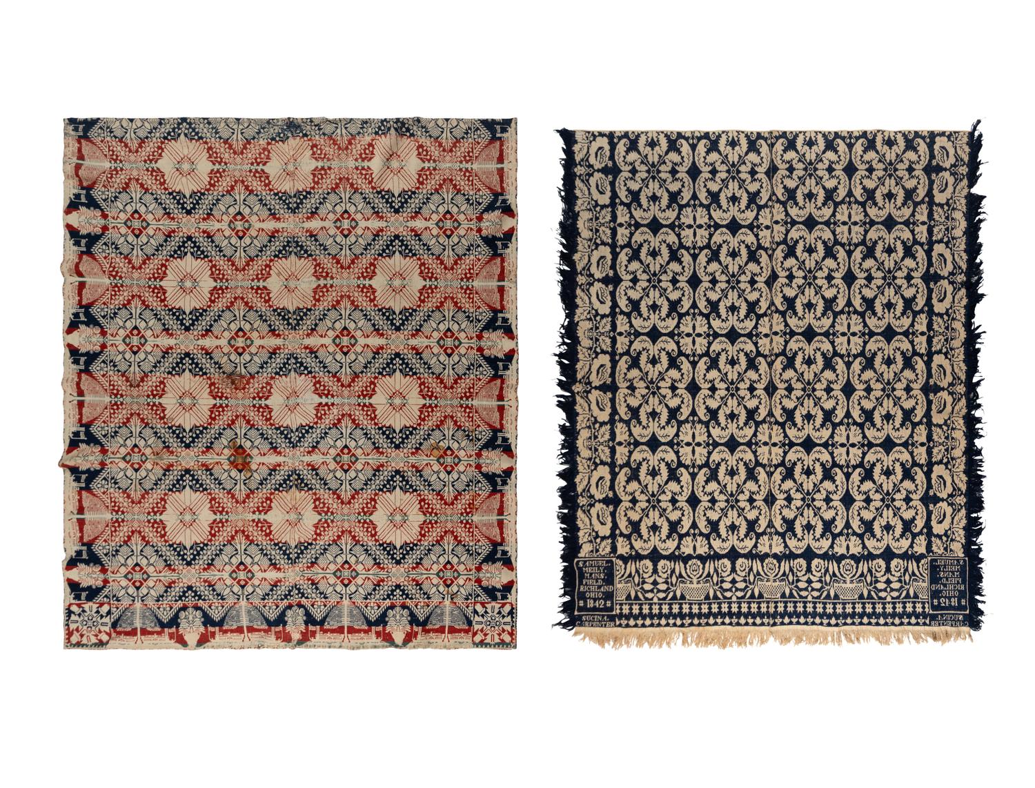 Two Cotton and Wool Jacquard Coverlets