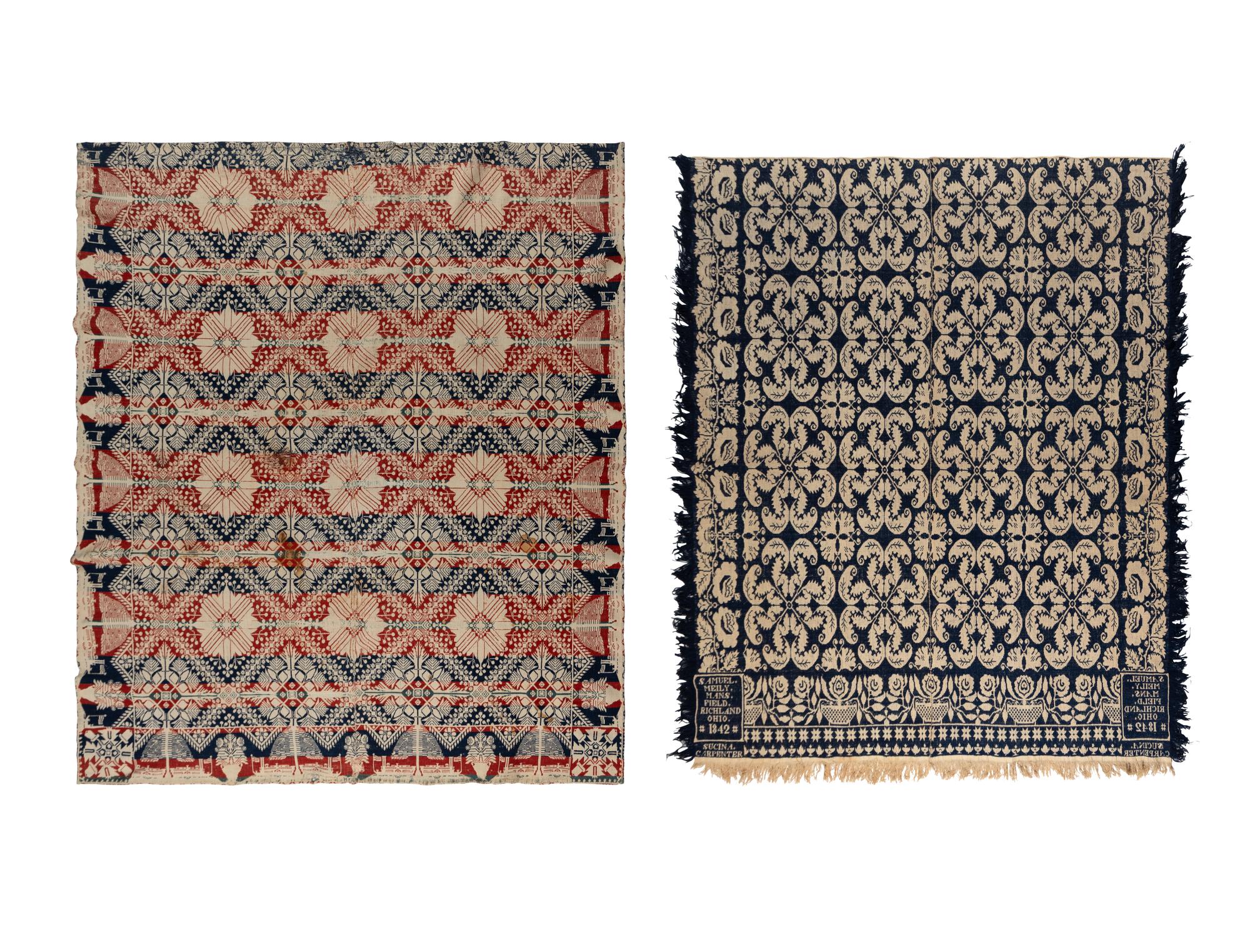 Two Cotton and Wool Jacquard Coverlets