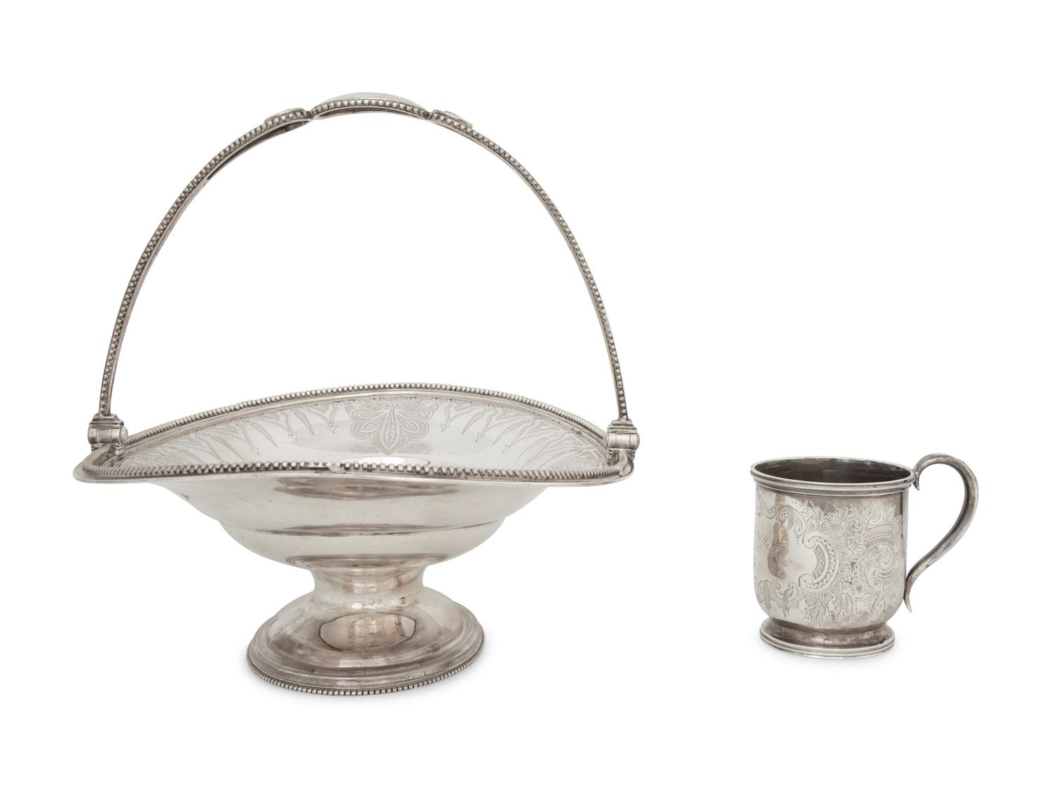 An American Coin Silver Cake Basket and Mug — Mid-19th Century