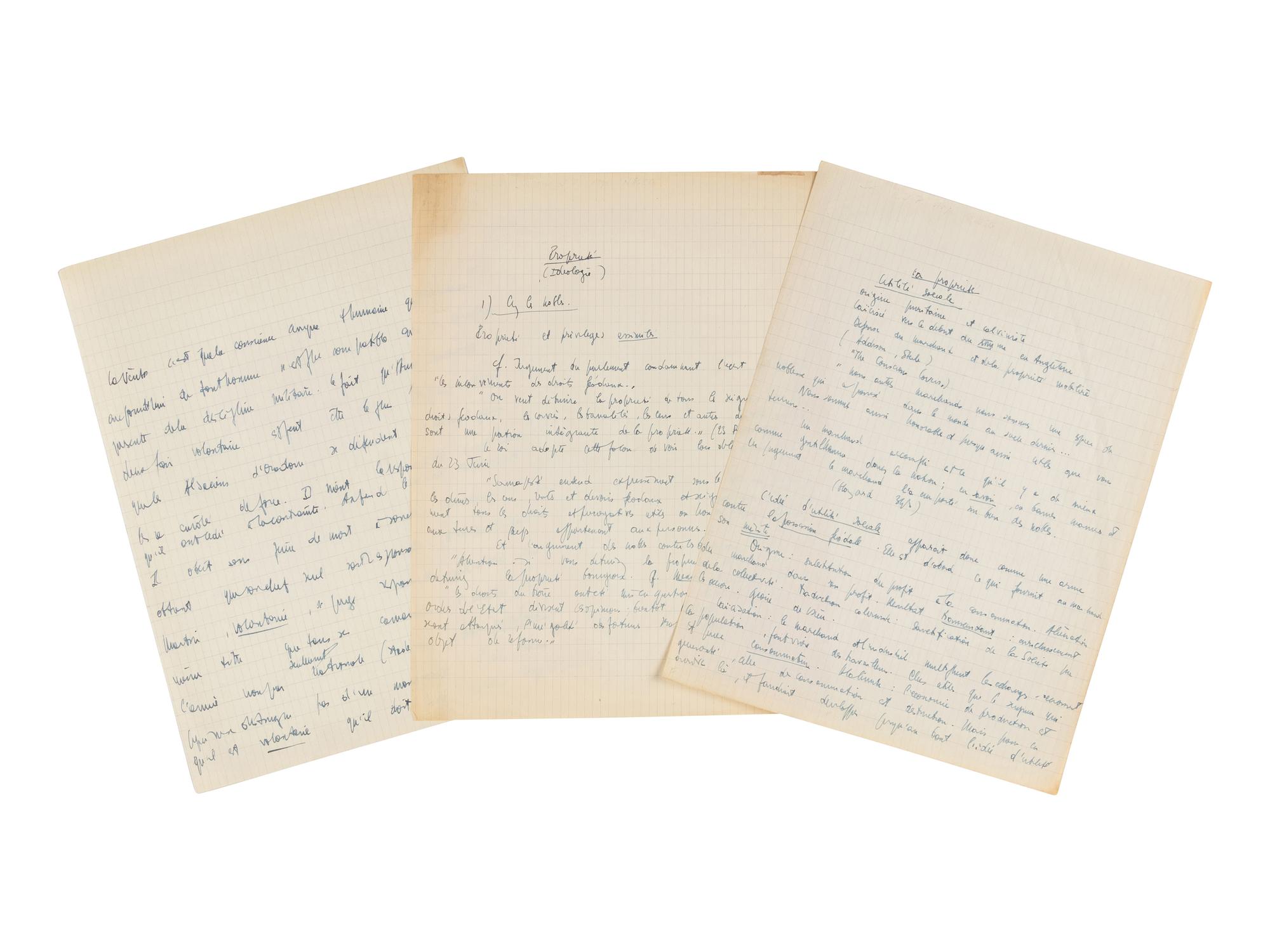 SARTRE, Jean Paul (1905-1980). Group of autograph manuscripts, comprising: