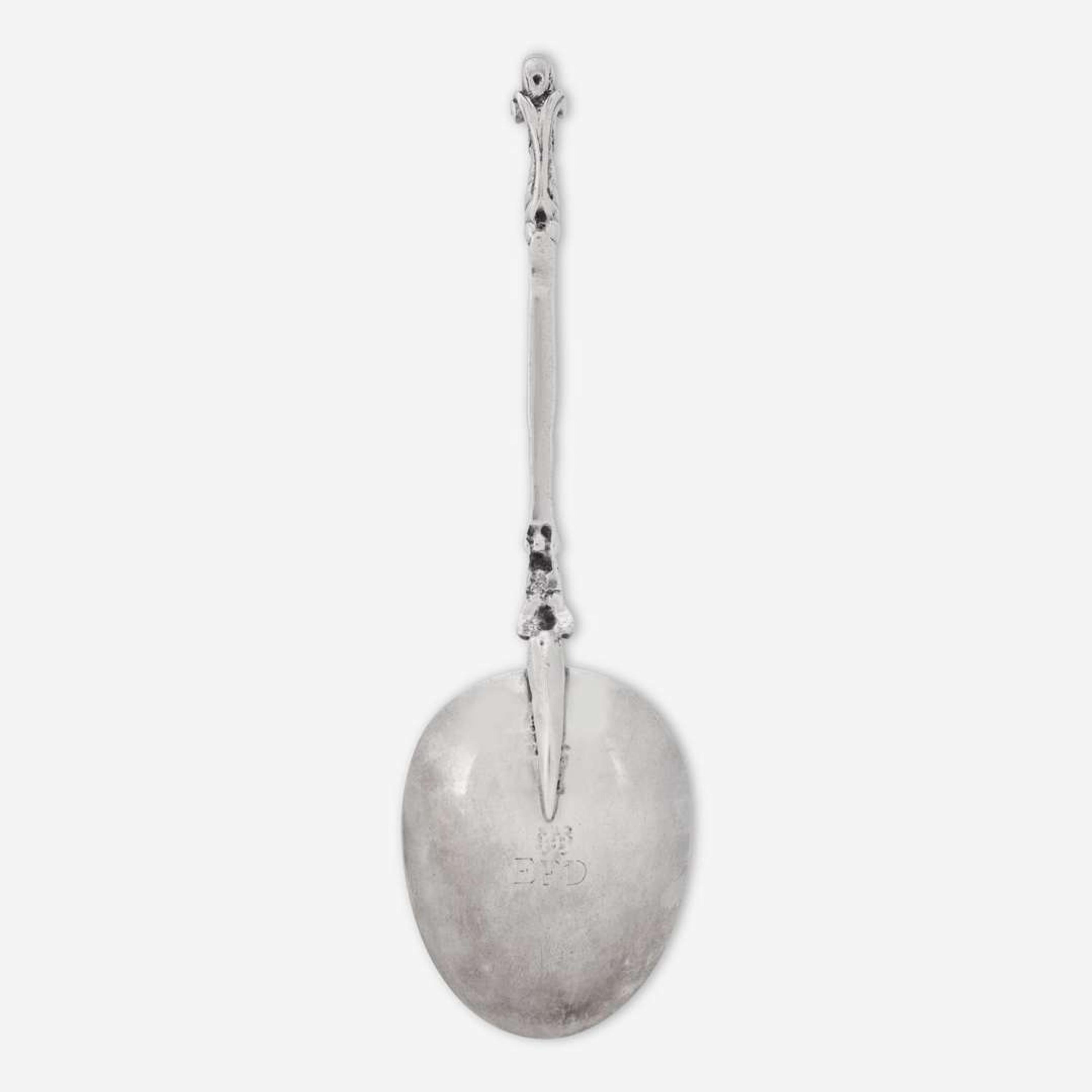 A rare caryatid handle silver spoon Henricus Boelen II (1697-1755), New York, NY, circa 1715