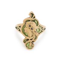 FRENCH, ART NOUVEAU, PLIQUE-À-JOUR ENAMEL AND DIAMOND RING