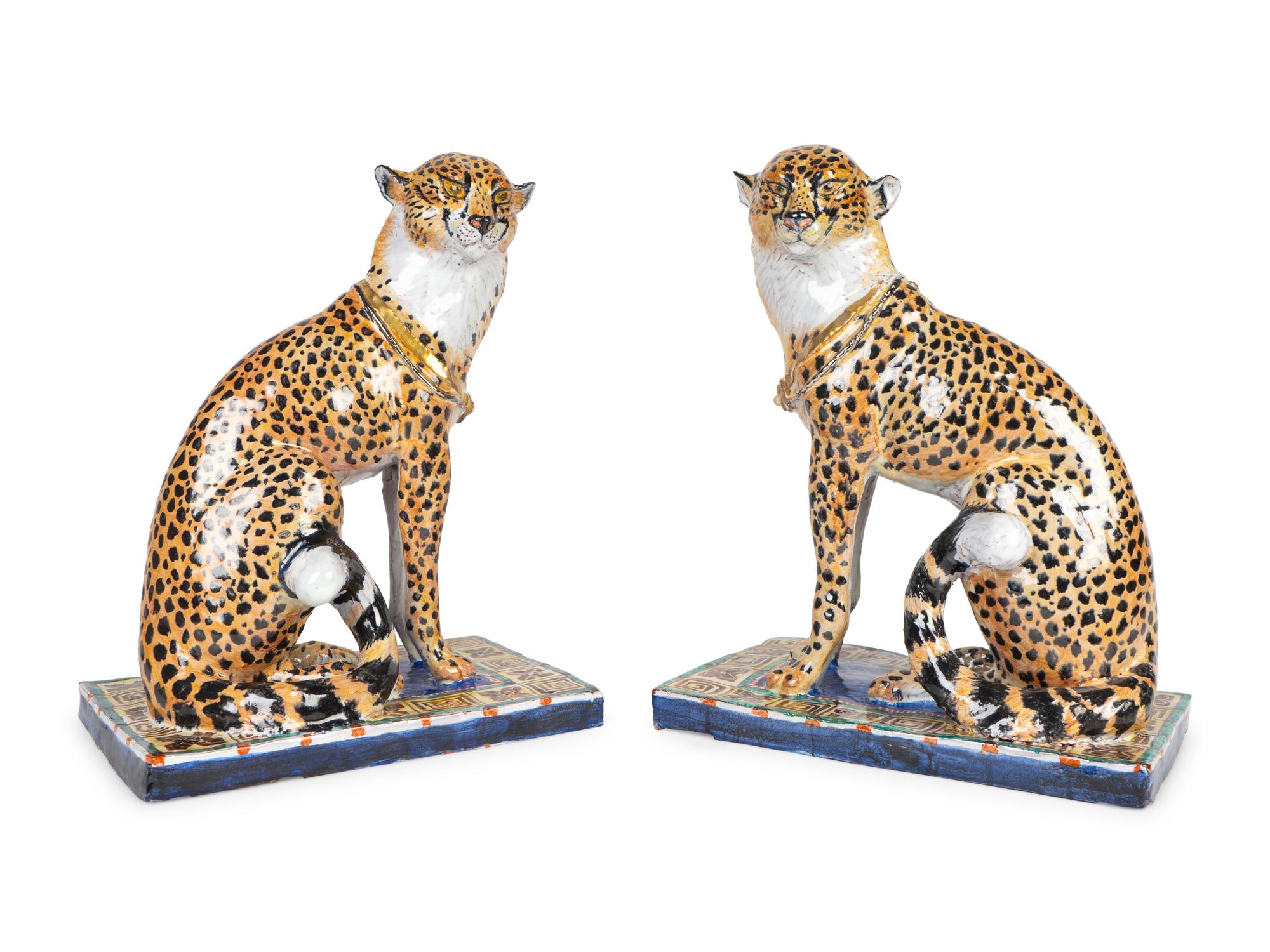 A Pair of Glazed Terracotta Figure of Cheetahs — 20TH CENTURY