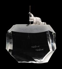 A Steuben Glass and Silver Arctic Fisherman Sculpture