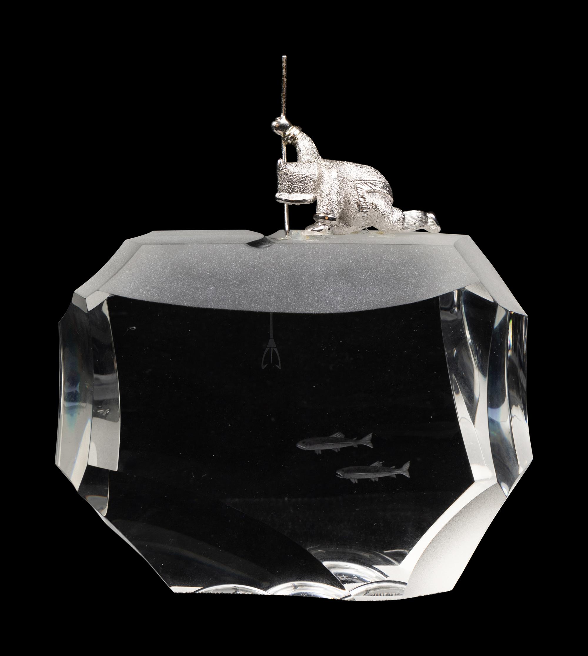 A Steuben Glass and Silver Arctic Fisherman Sculpture