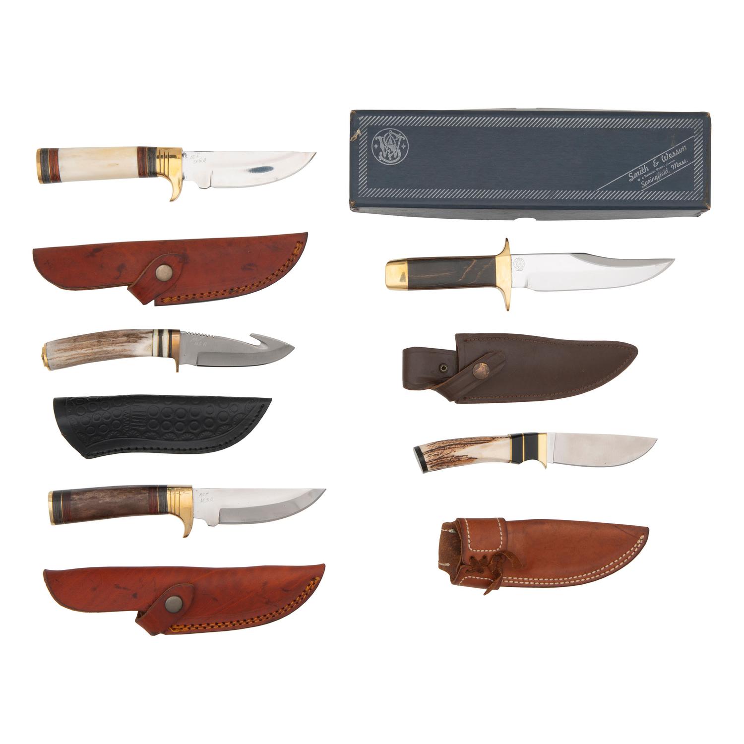Lot of 5 Knives Including: Smith & Wesson Model 6010, MS USA, and Benchmark