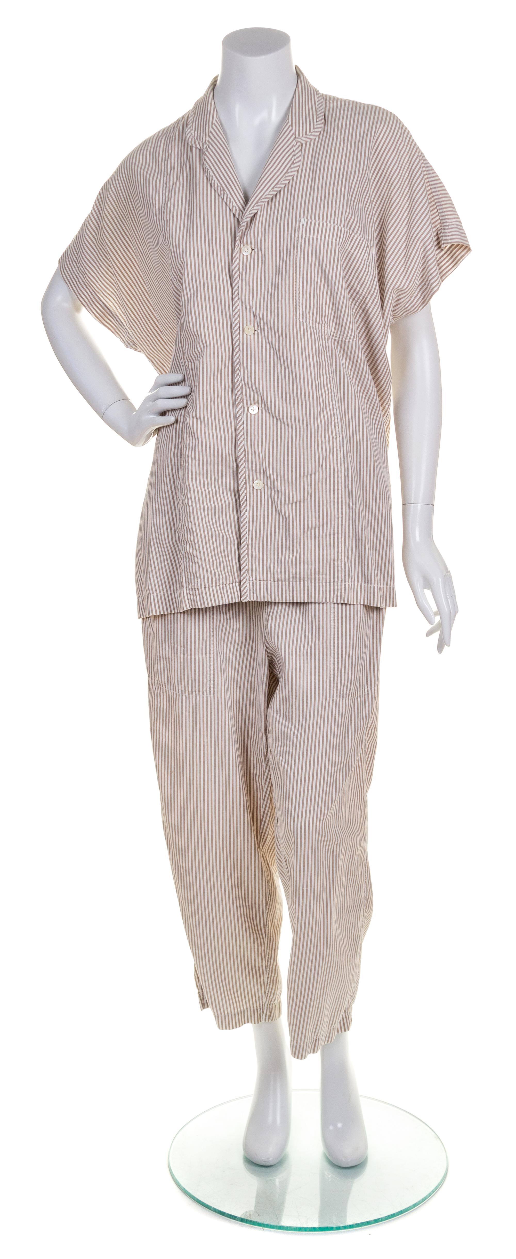 An Issey Miyake White and Taupe Cotton Pant Ensemble, Pant size M.