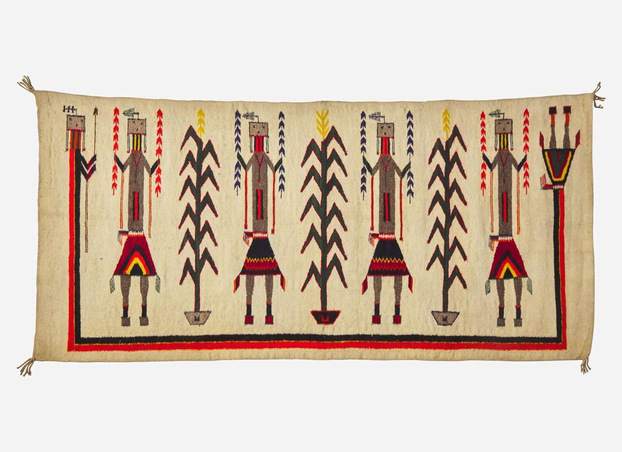 A Navajo woven pictorial Yei and corn weaving, 20th century