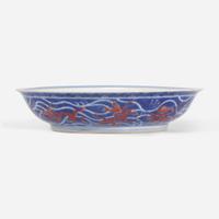 A Chinese iron-red and underglaze blue dragon dish 礬红青花龙纹盘 Qianlong mark and of the period ??? ???