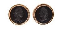 A Pair of 14 Karat Gold and Onyx Intaglio Earrings, 7.30 dwts.