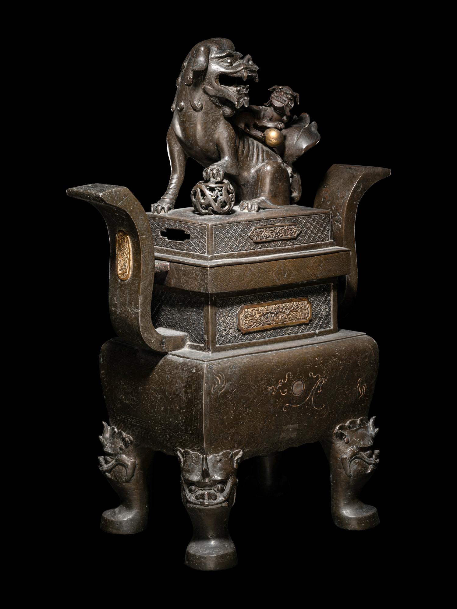 A Chinese Bronze 'Lion' Incense Burner
