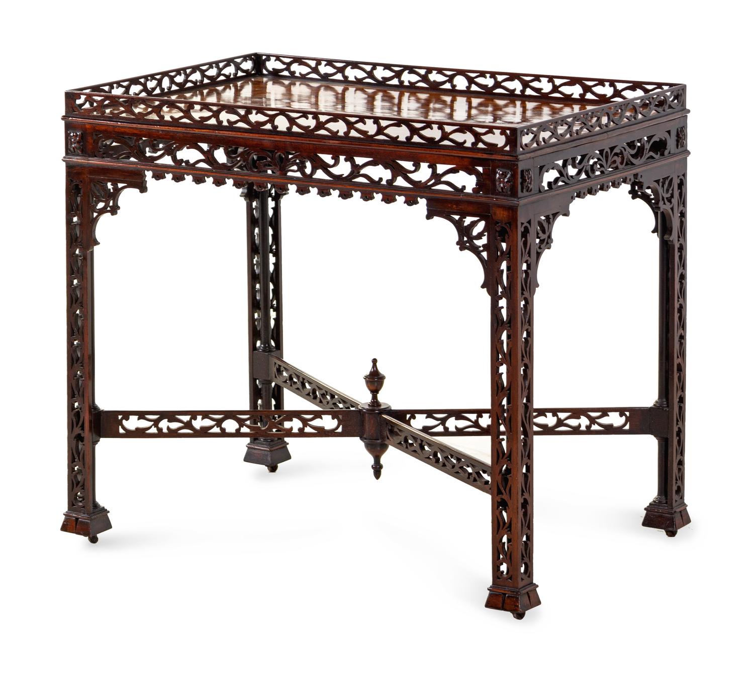 A Chinese Chippendale Carved Mahogany Silver Table