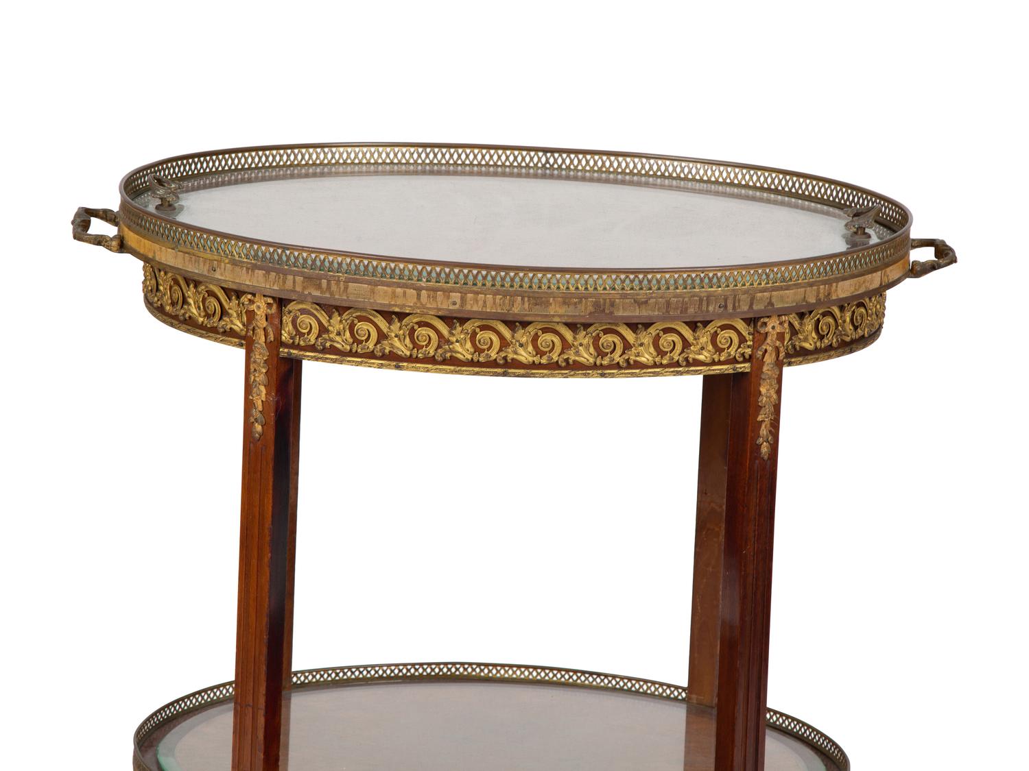 A Louis XVI Style Marquetry and Gilt Bronze Mounted Two-Tier Tea Table — 19TH CENTURY