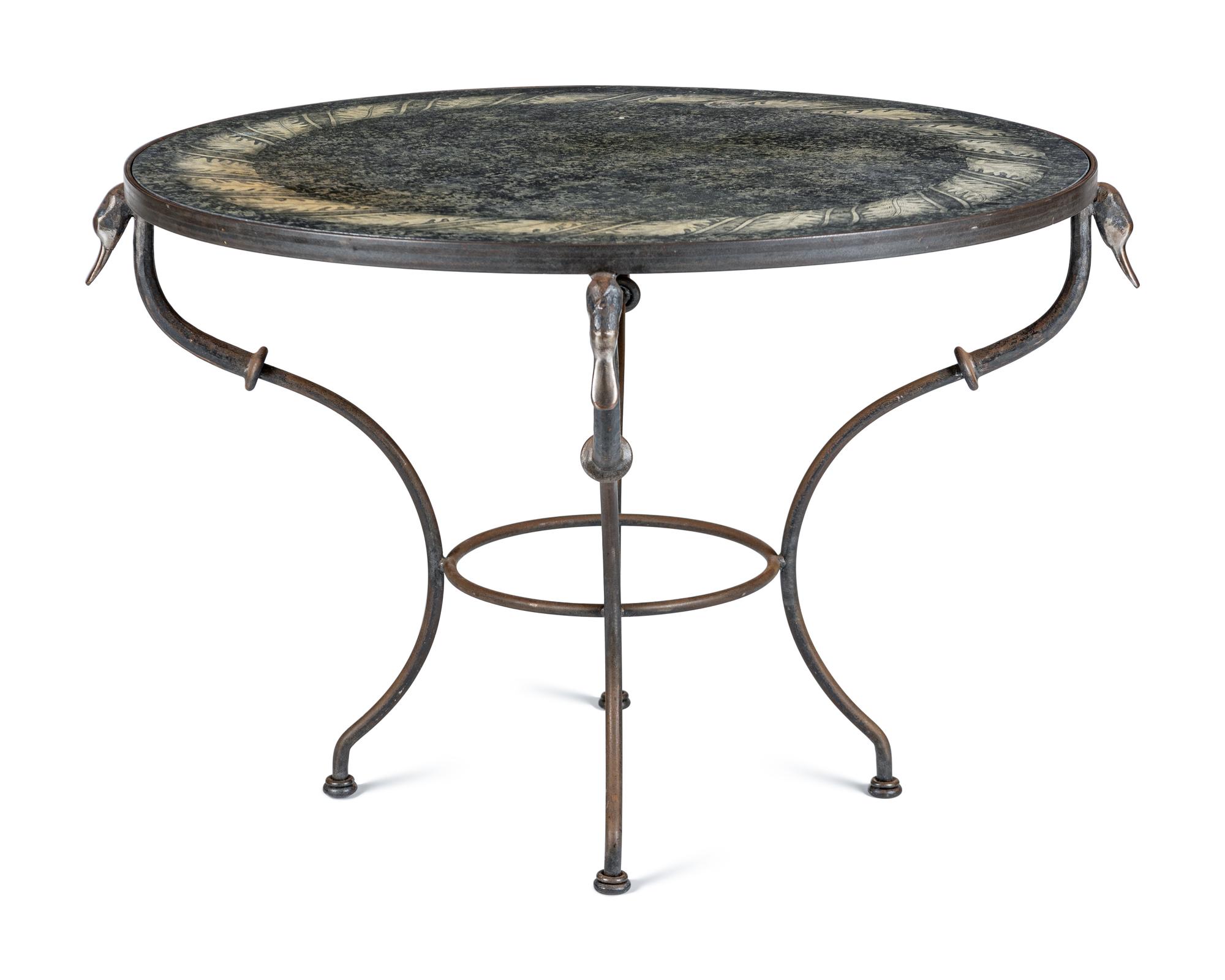 A Steel and Faux Scagliola-Painted Side Table