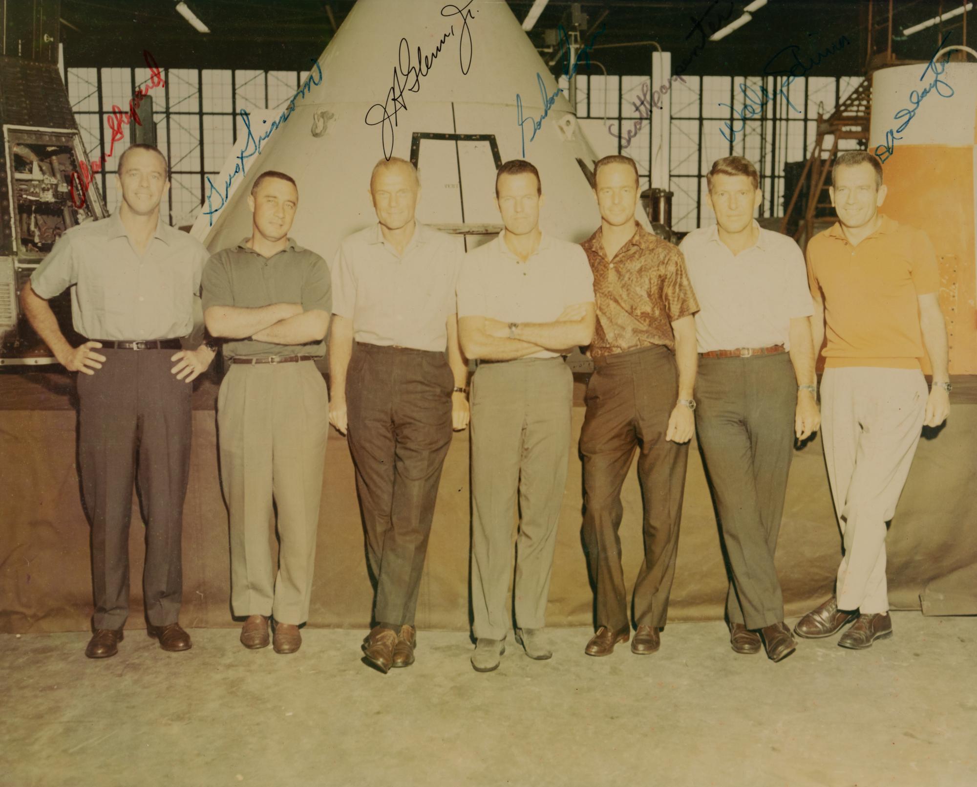 [NASA]. Signed photograph of the Project Mercury Astronauts. 1963.
