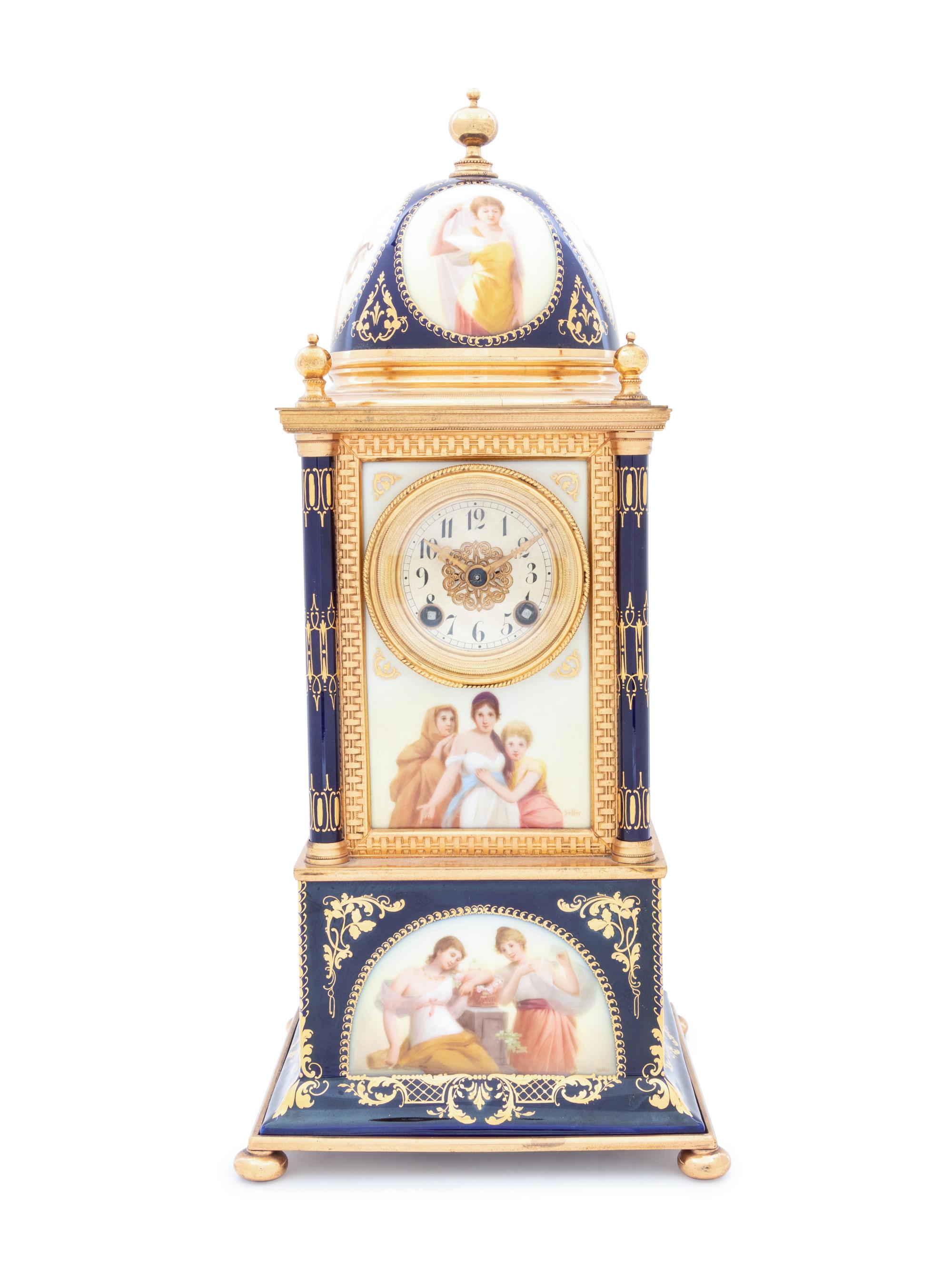 A Vienna Porcelain Mantel Clock