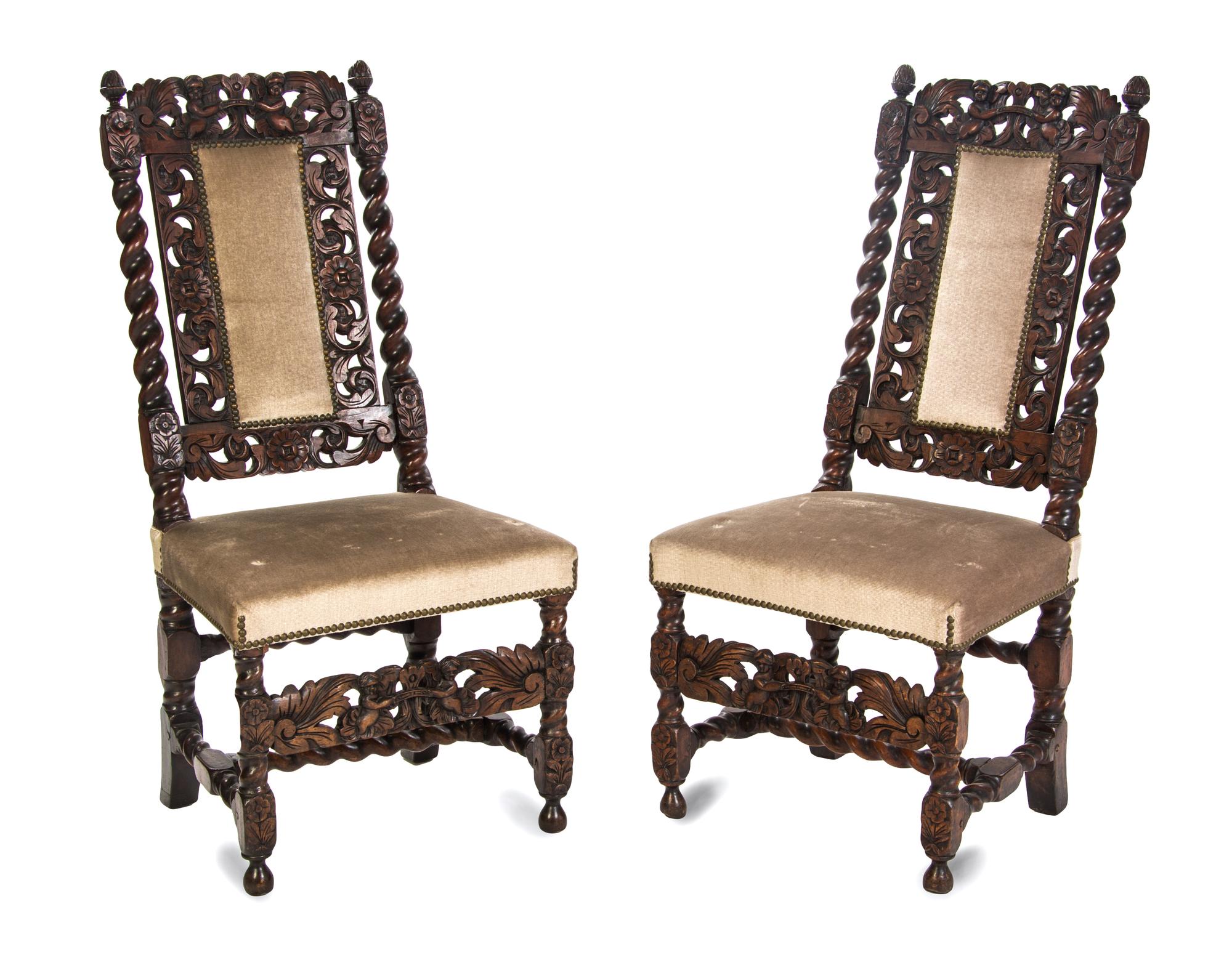 A Pair of Charles II Walnut Side Chairs, 17TH CENTURY, Height 43 inches. — 17TH CENTURY,
