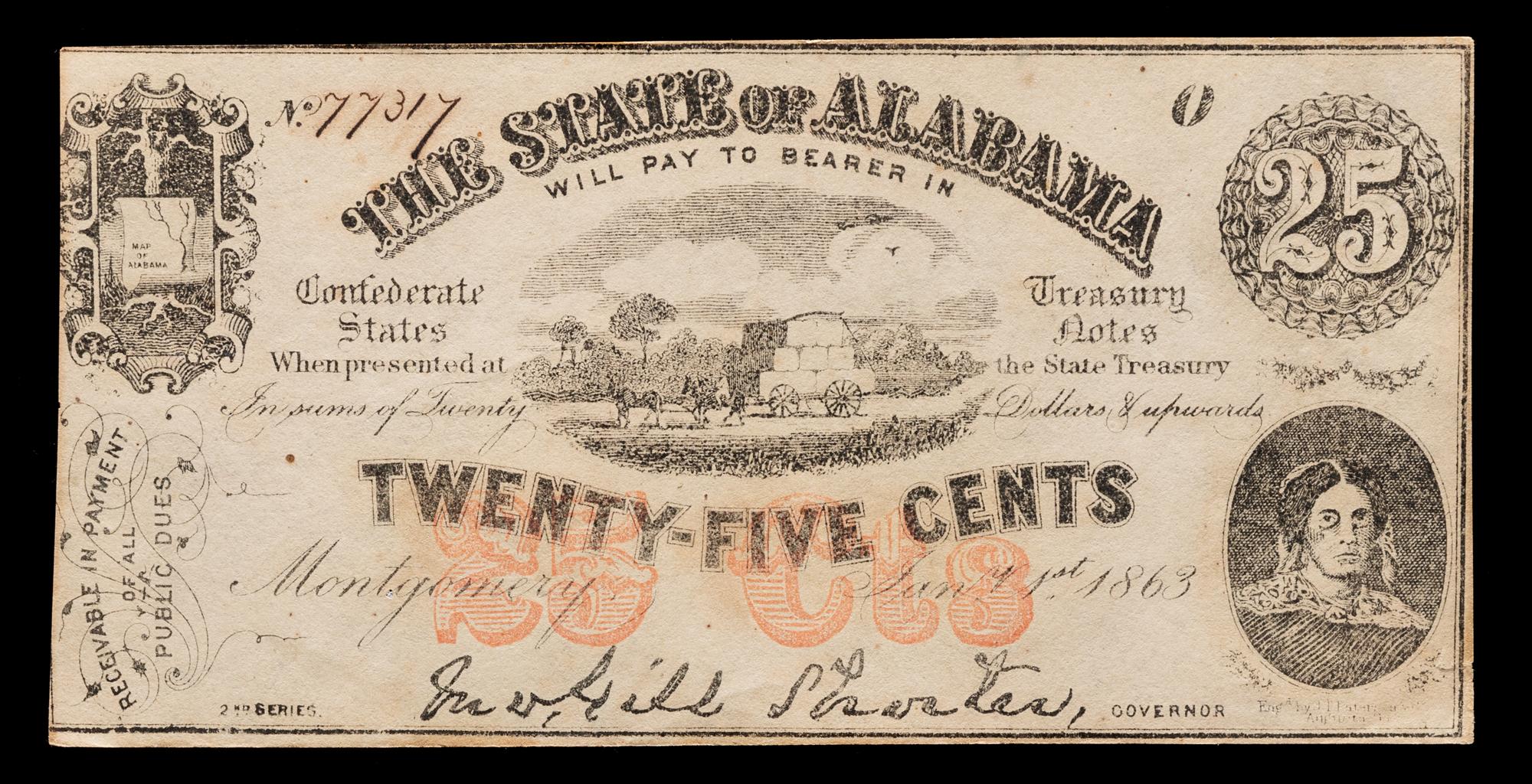 A State of Alabama 1863 25c Treasury Note