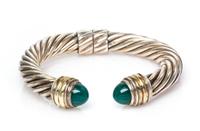 A Sterling Silver, 14 Karat Yellow Gold and Green Onyx 'Cable Classics' Bracelet, David Yurman, 27.90 dwts.