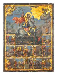 A Large Greek Polychrome and Parcel-Gilt Decorated Icon