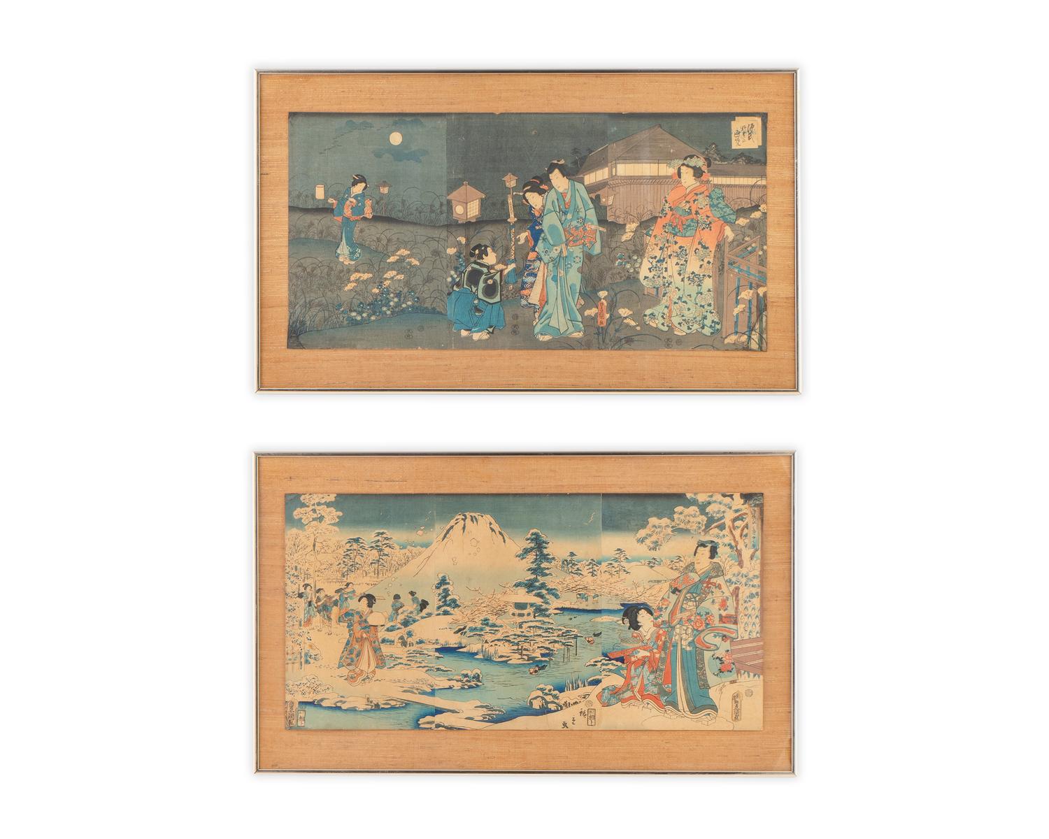 Two Japanese Triptych Woodblock Prints — 19TH CENTURY
