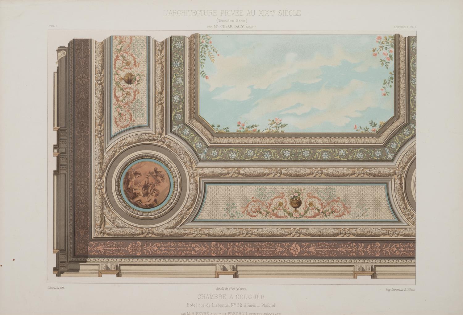 A Framed Set of French Architectural Engravings by César Daly (French, 1811-1894)
