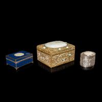 Three Jade Inset Metal Covered Boxes, 20th Century 近代 銀、銅嵌玉盒三隻