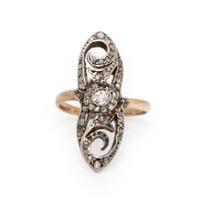 ANTIQUE, RUSSIAN, DIAMOND AND SILVER-TOPPED GOLD NAVETTE RING