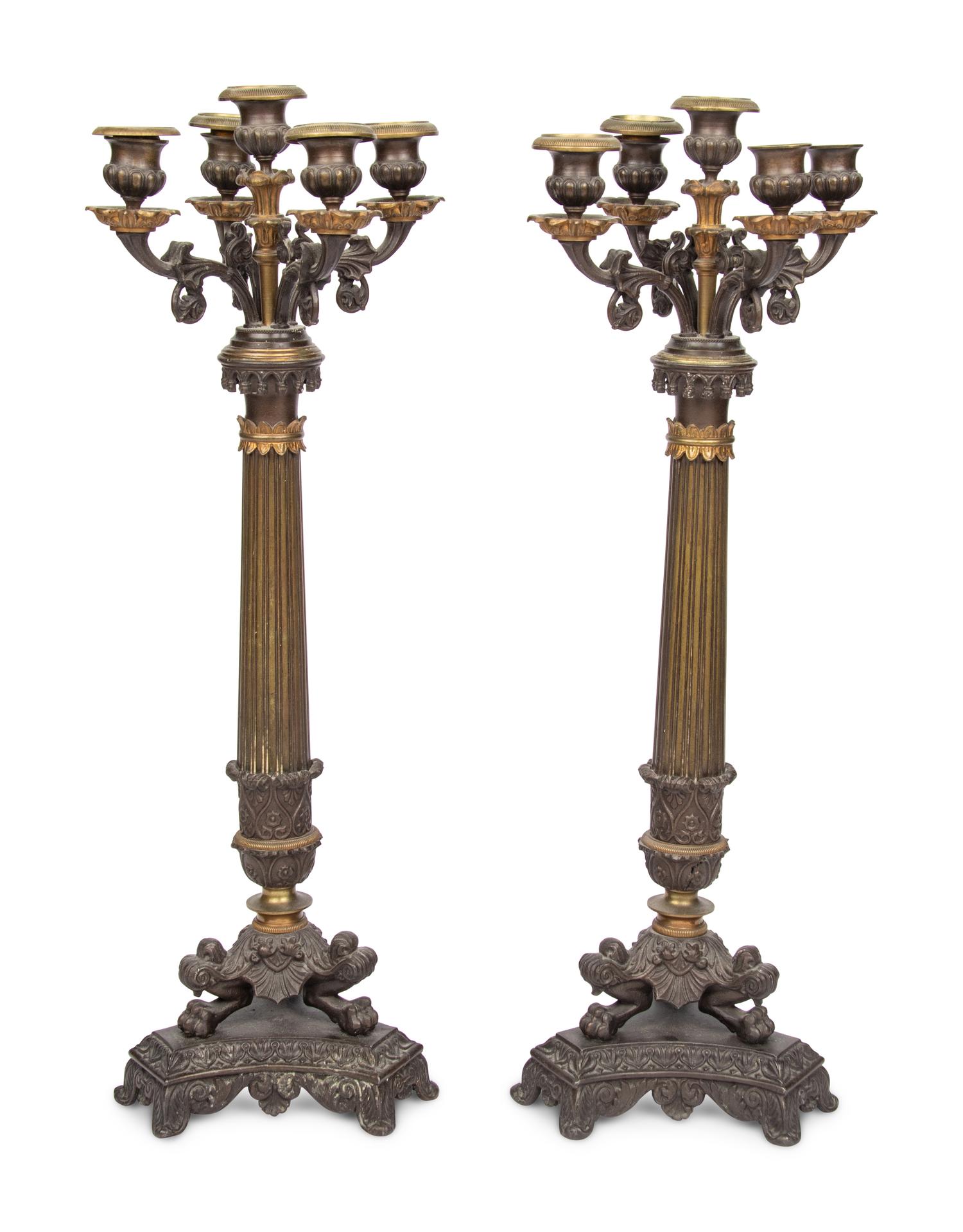 A Pair of Charles X Style Five-Light Candelabra