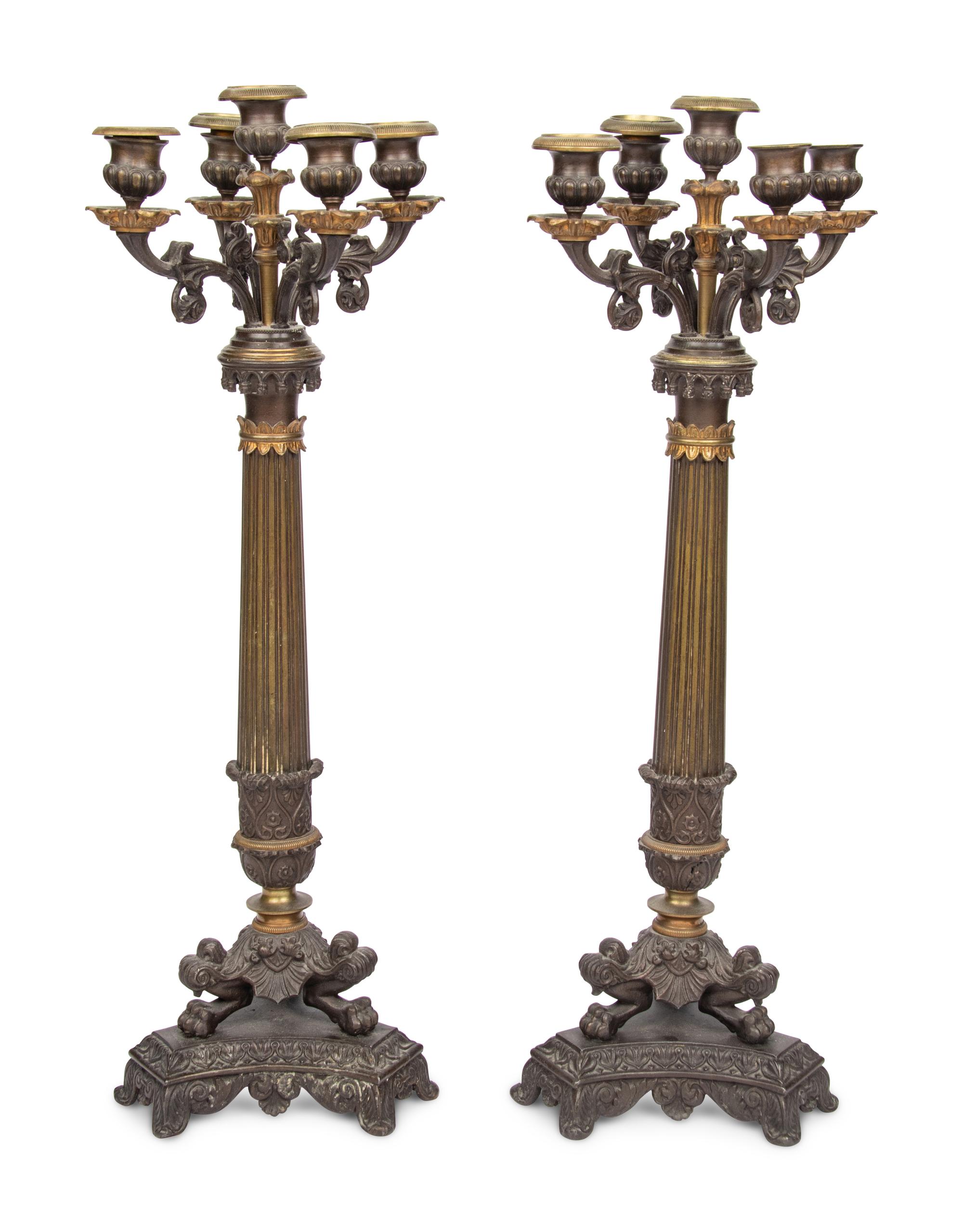 A Pair of Charles X Style Five-Light Candelabra