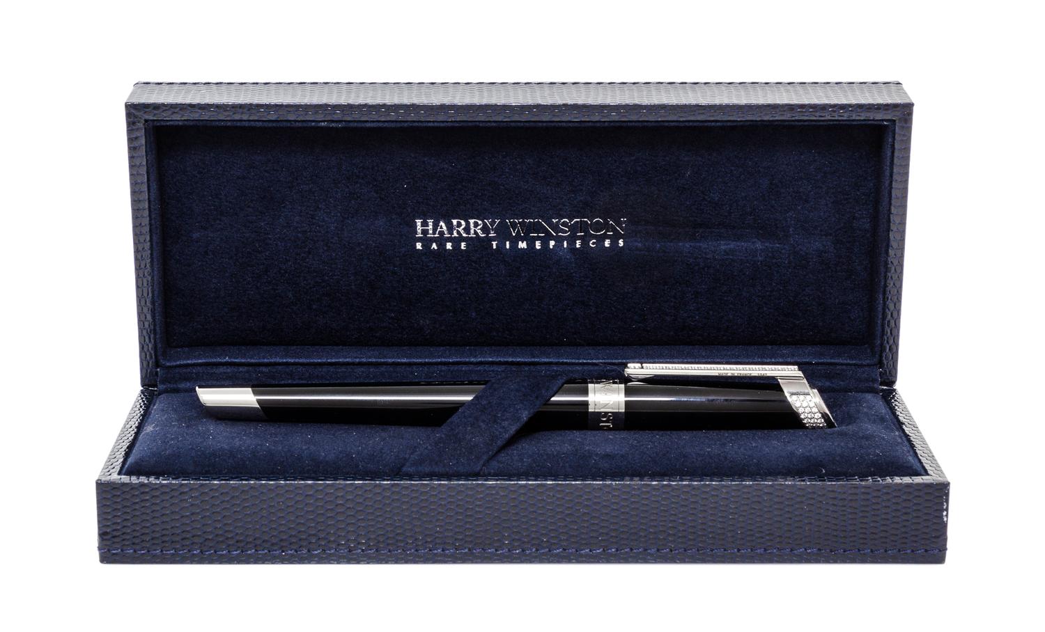 A Harry Winston Lacquer, Palladium and Diamond Fountain Pen Length 6 1/4 inches.