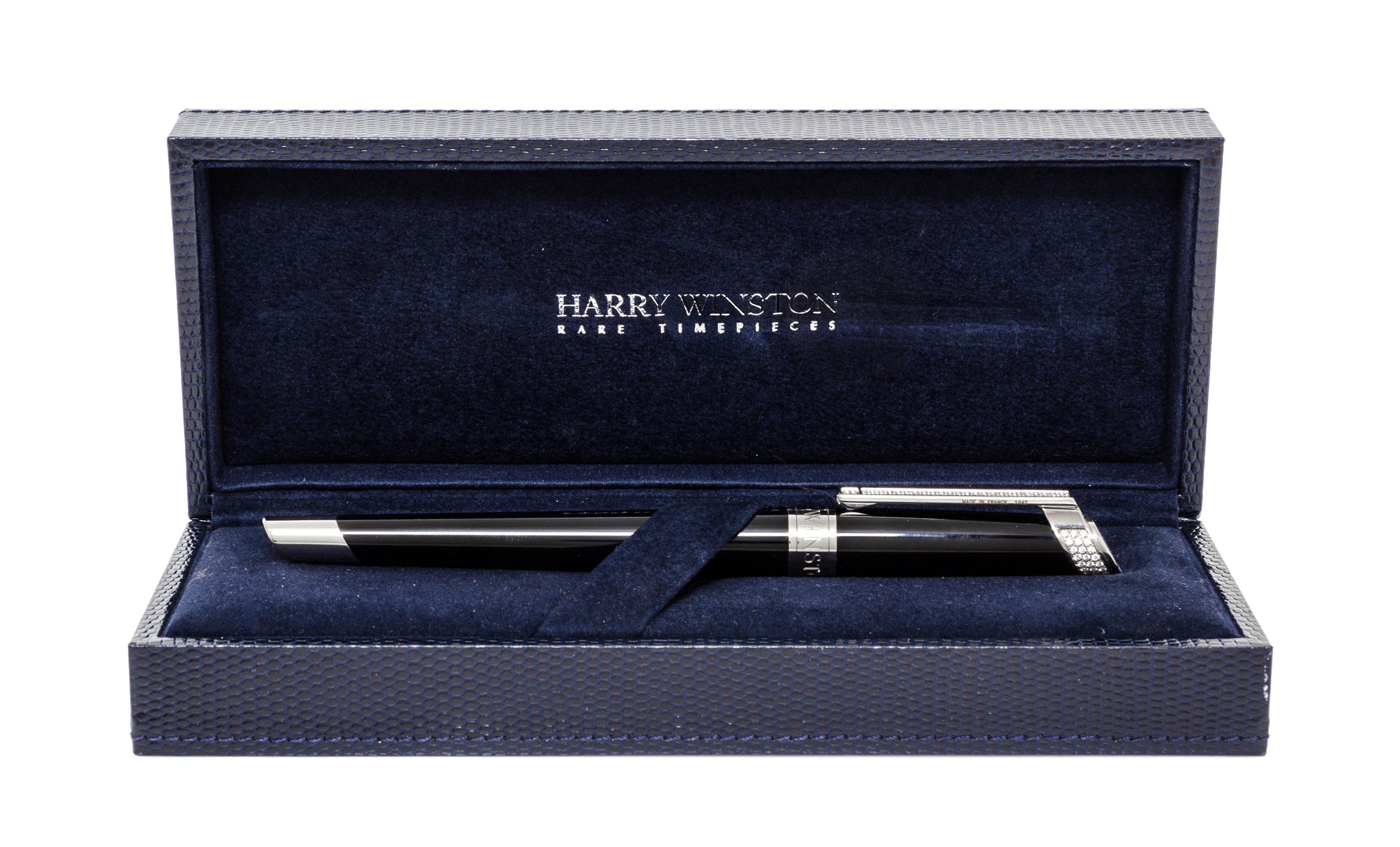 A Harry Winston Lacquer, Palladium and Diamond Fountain Pen Length 6 1/4 inches.