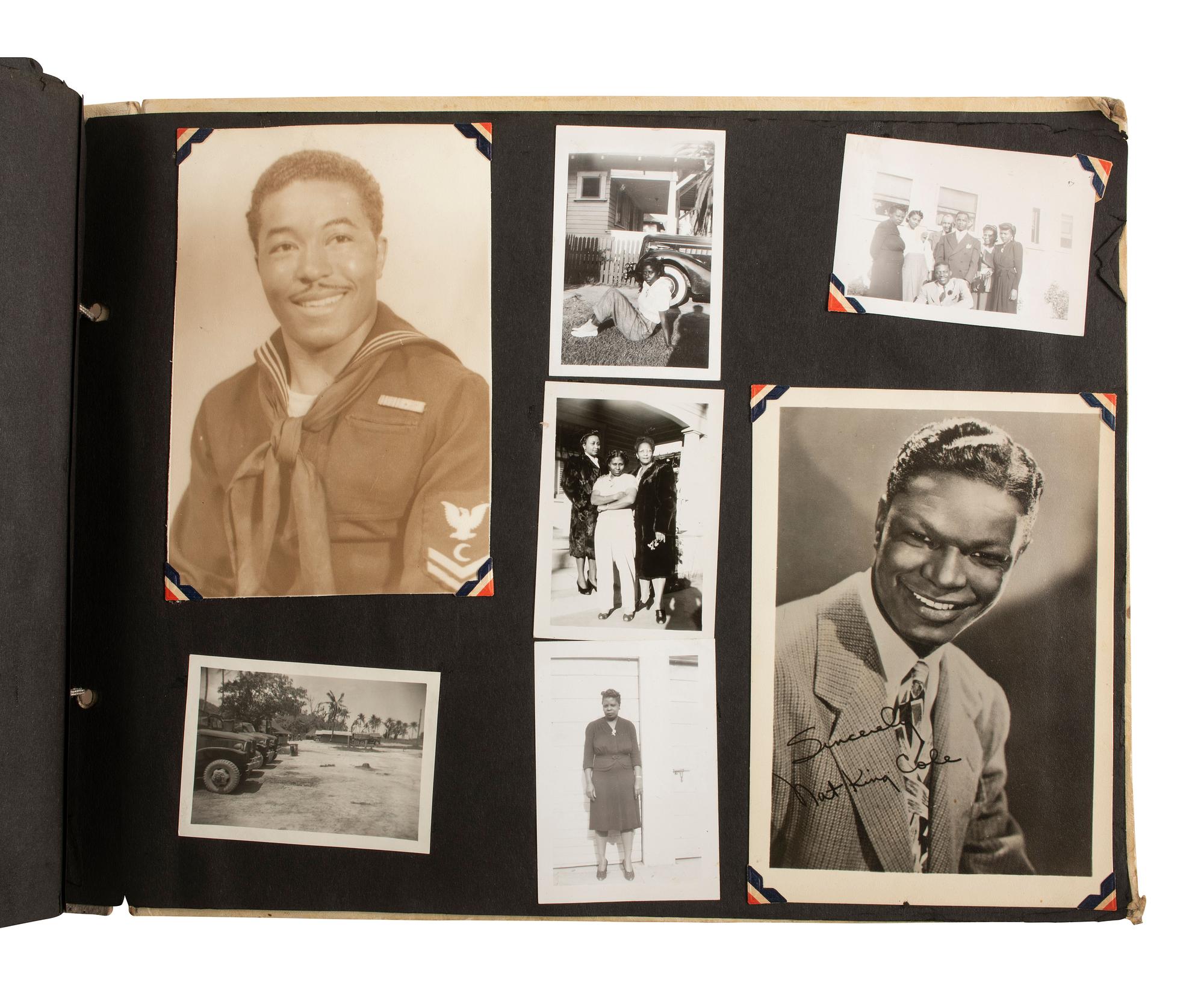 [AFRICAN AMERICANA - EARLY PHOTOGRAPHY]. A group of 2 albums containing photographs of African American families, including snapshots of civilians and soldiers. Ca 1930s-1940s.