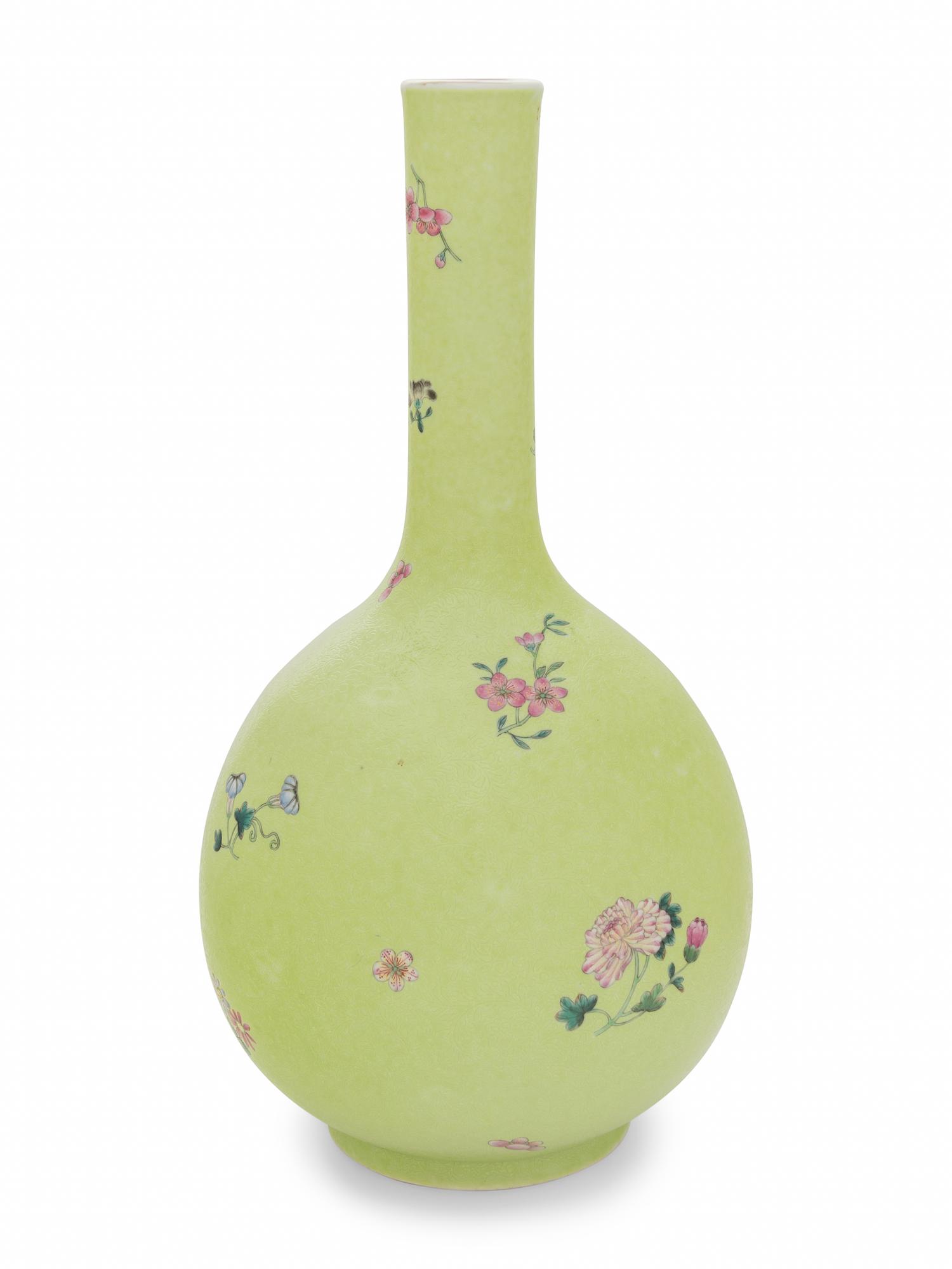 A Lime Green-Ground Sgraffito 'Floral' Bottle Vase