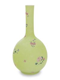 A Lime Green-Ground Sgraffito 'Floral' Bottle Vase