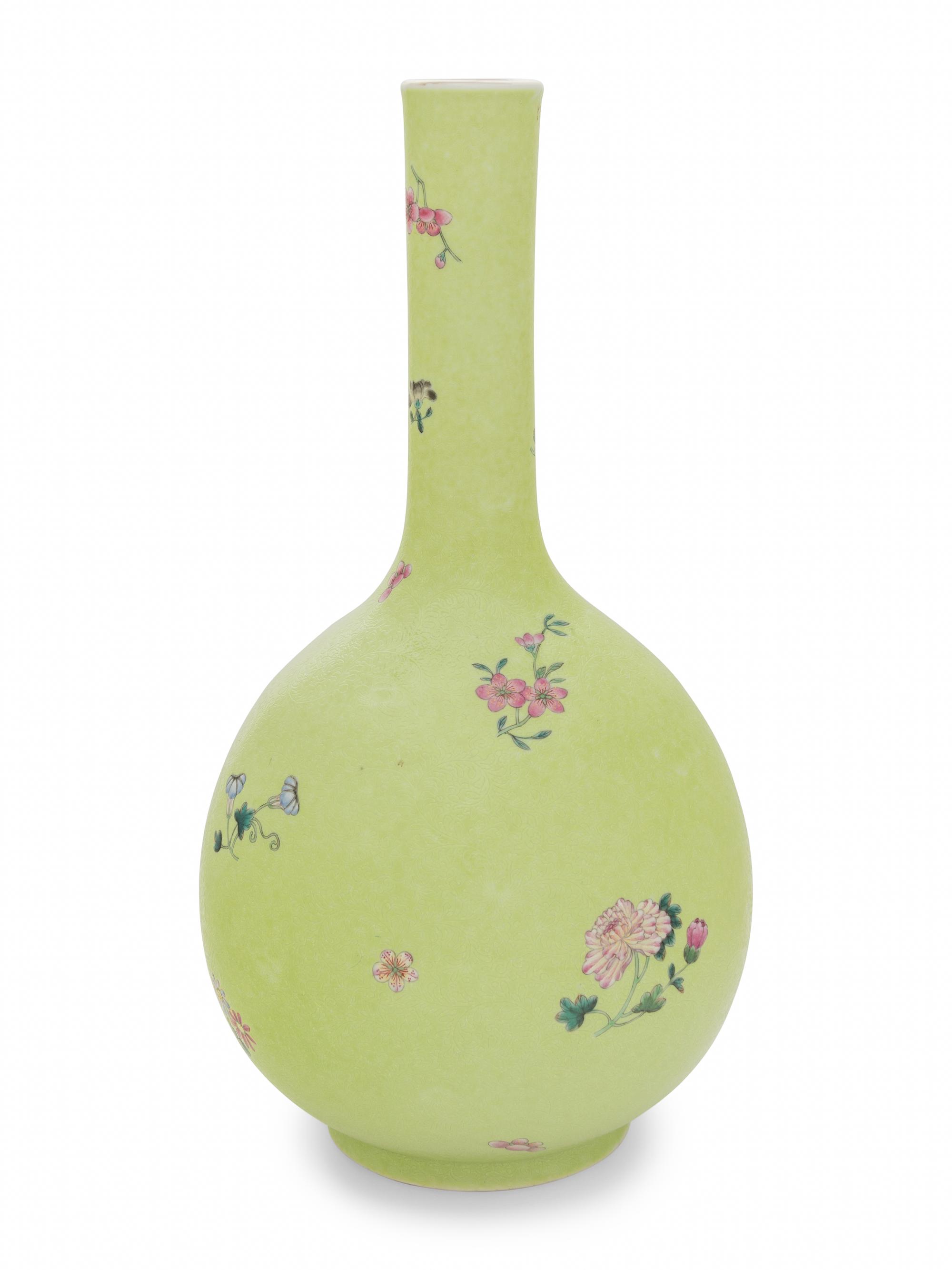 A Lime Green-Ground Sgraffito 'Floral' Bottle Vase