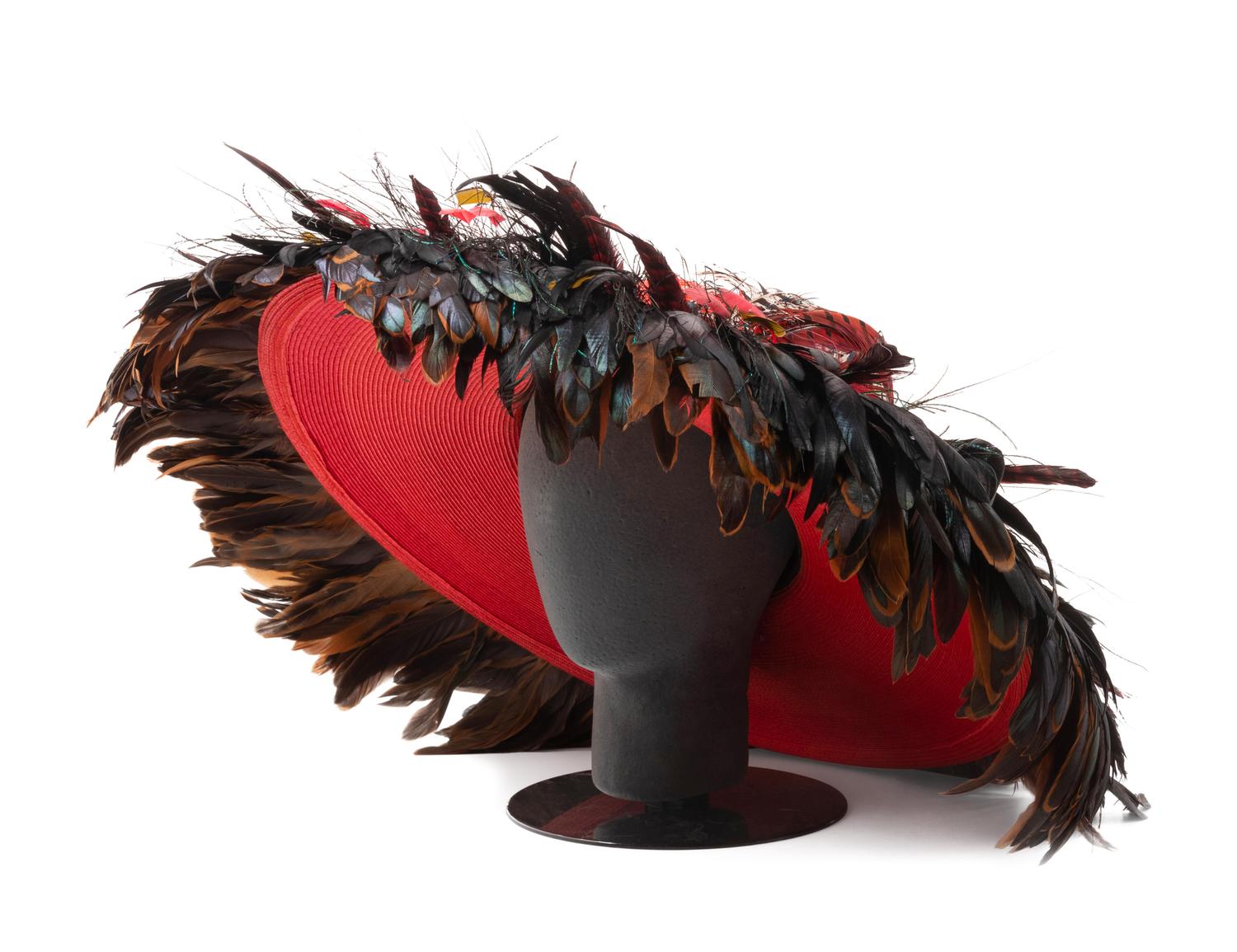 Three Kokin Hats Trimmed with Feathers, 1980-90s
