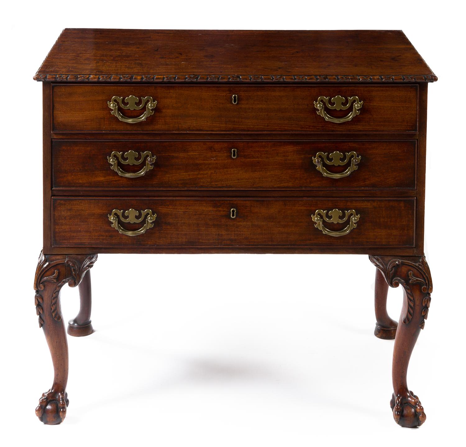 A George II Carved Mahogany Chest of Drawers Height 32 1/8 x width 36 x depth 21 1/4 inches. — MID-18TH CENTURY