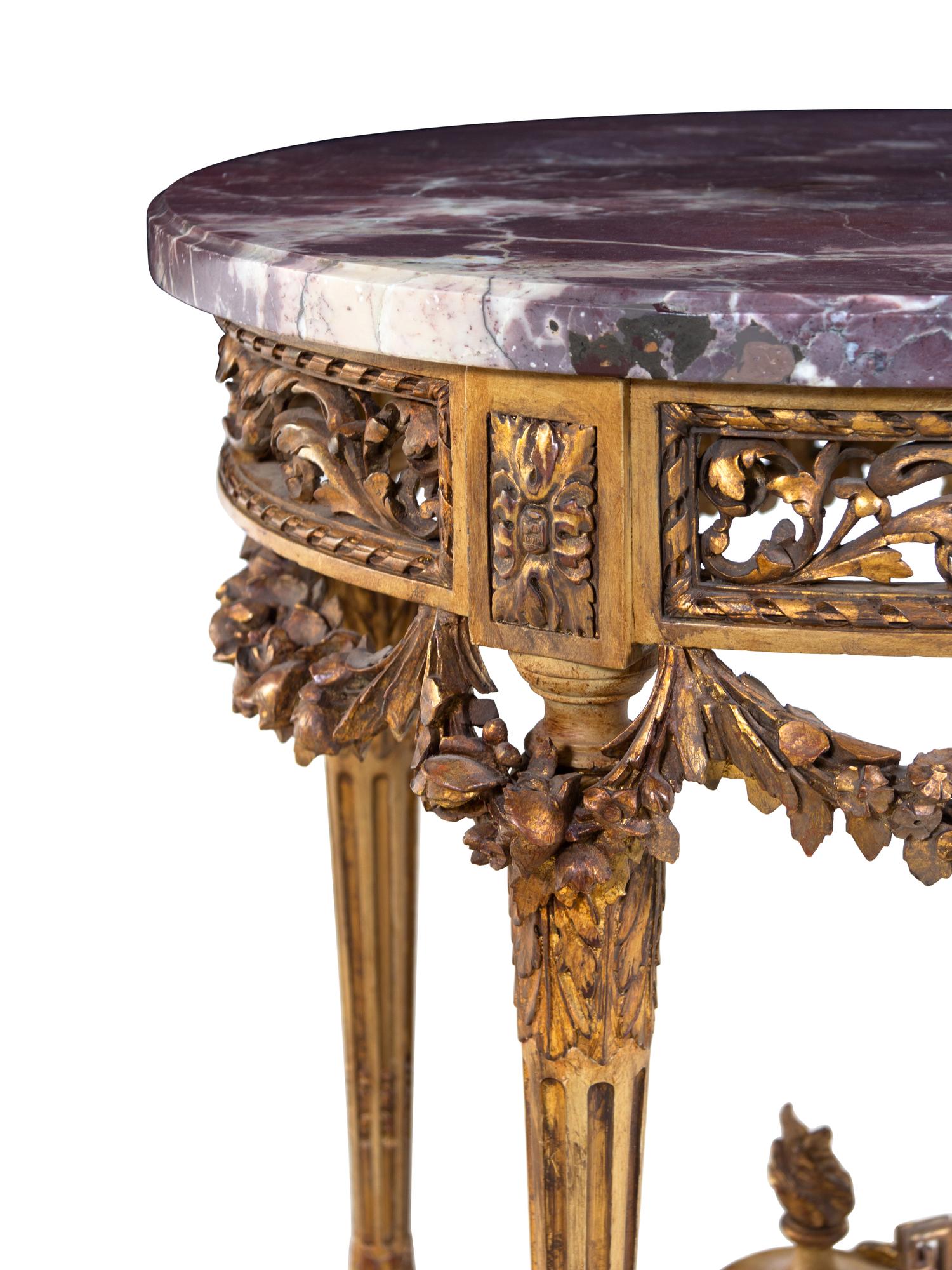 A Louis XVI Style Carved Giltwood Marble-Top Side Table
