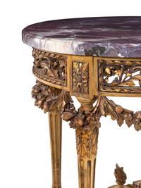 A Louis XVI Style Carved Giltwood Marble-Top Side Table