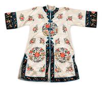 A Chinese White Ground Embroidered Silk Lady's Robe