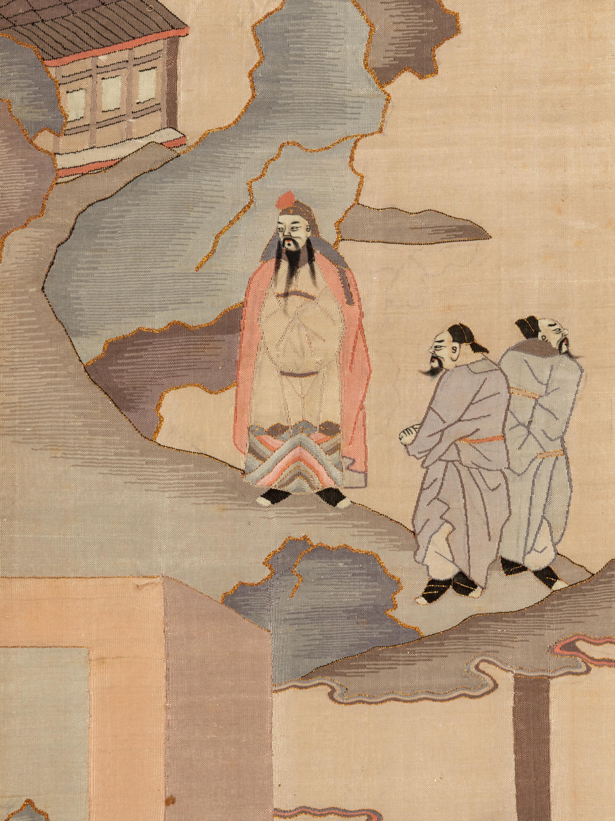 A Pair of Chinese Cream Ground Kesi Woven Silk Panels