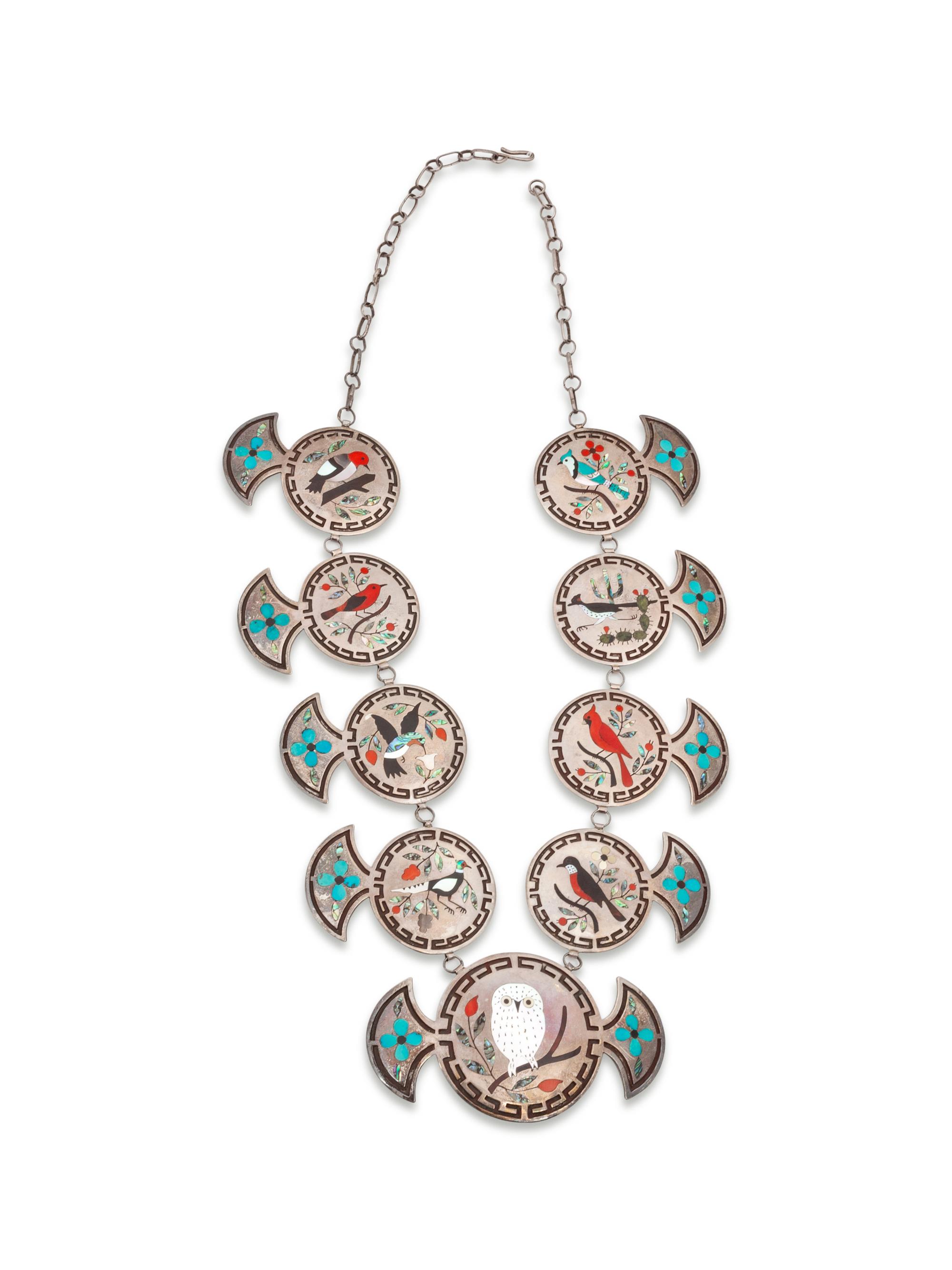Silver and Mosaic Inlay Cuff Bracelet and Necklace