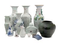 Eleven Chinese Porcelain Articles and One Stoneware