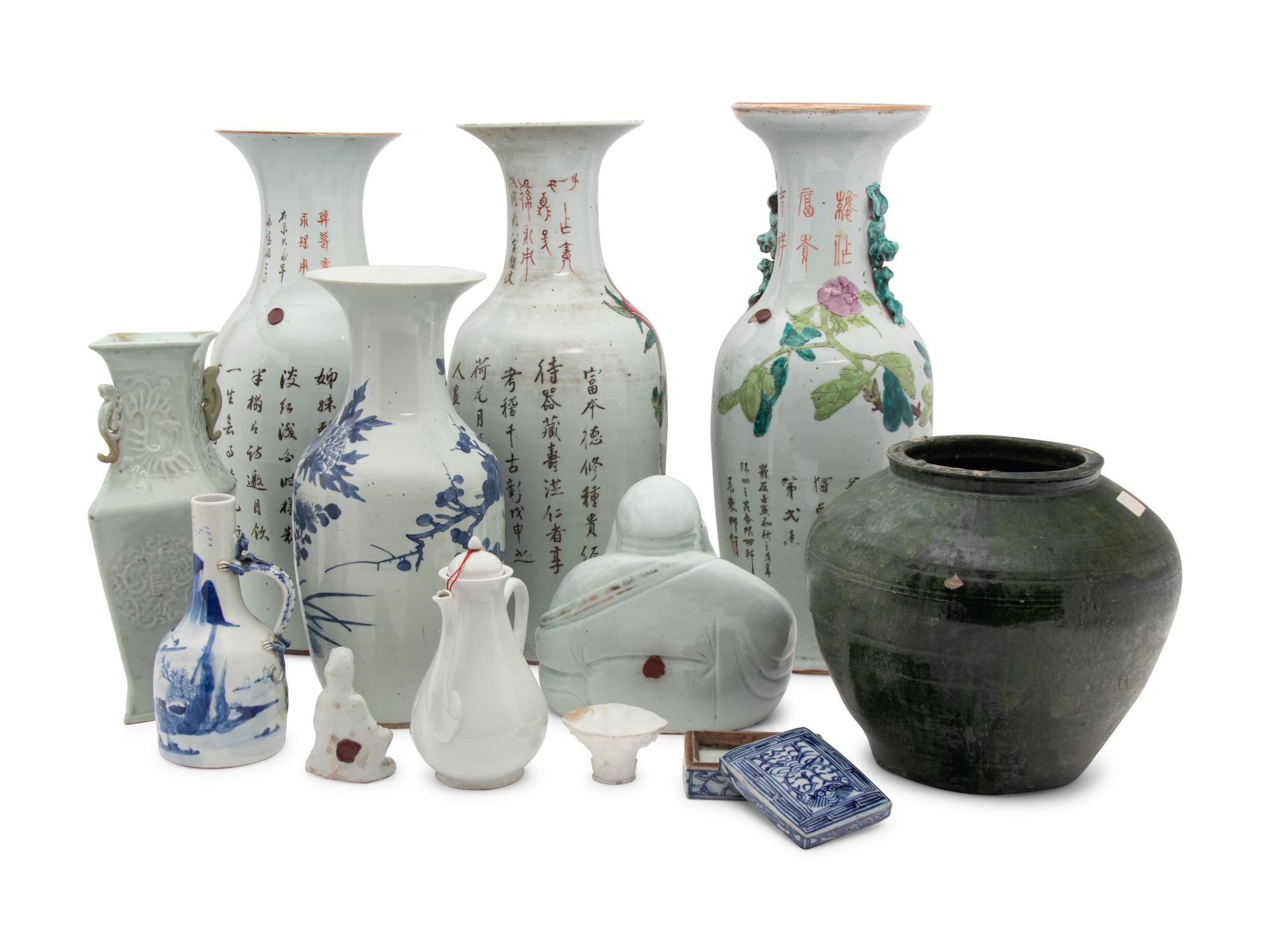 Eleven Chinese Porcelain Articles and One Stoneware