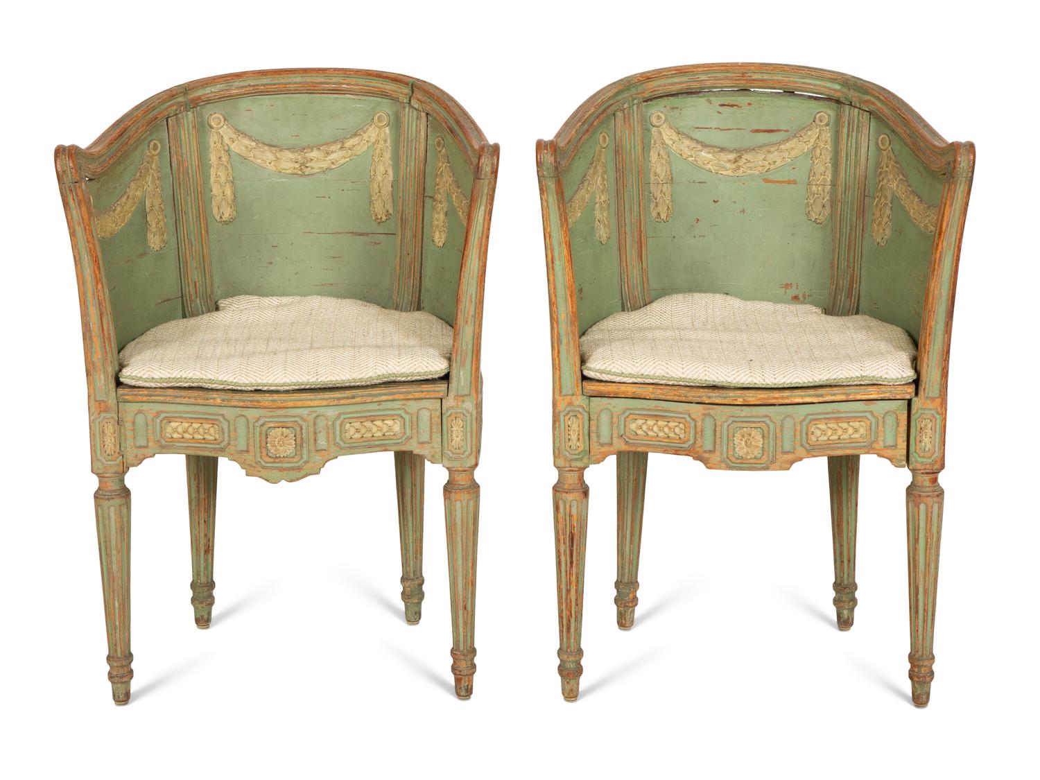 A Pair of Northern European Painted Bergeres