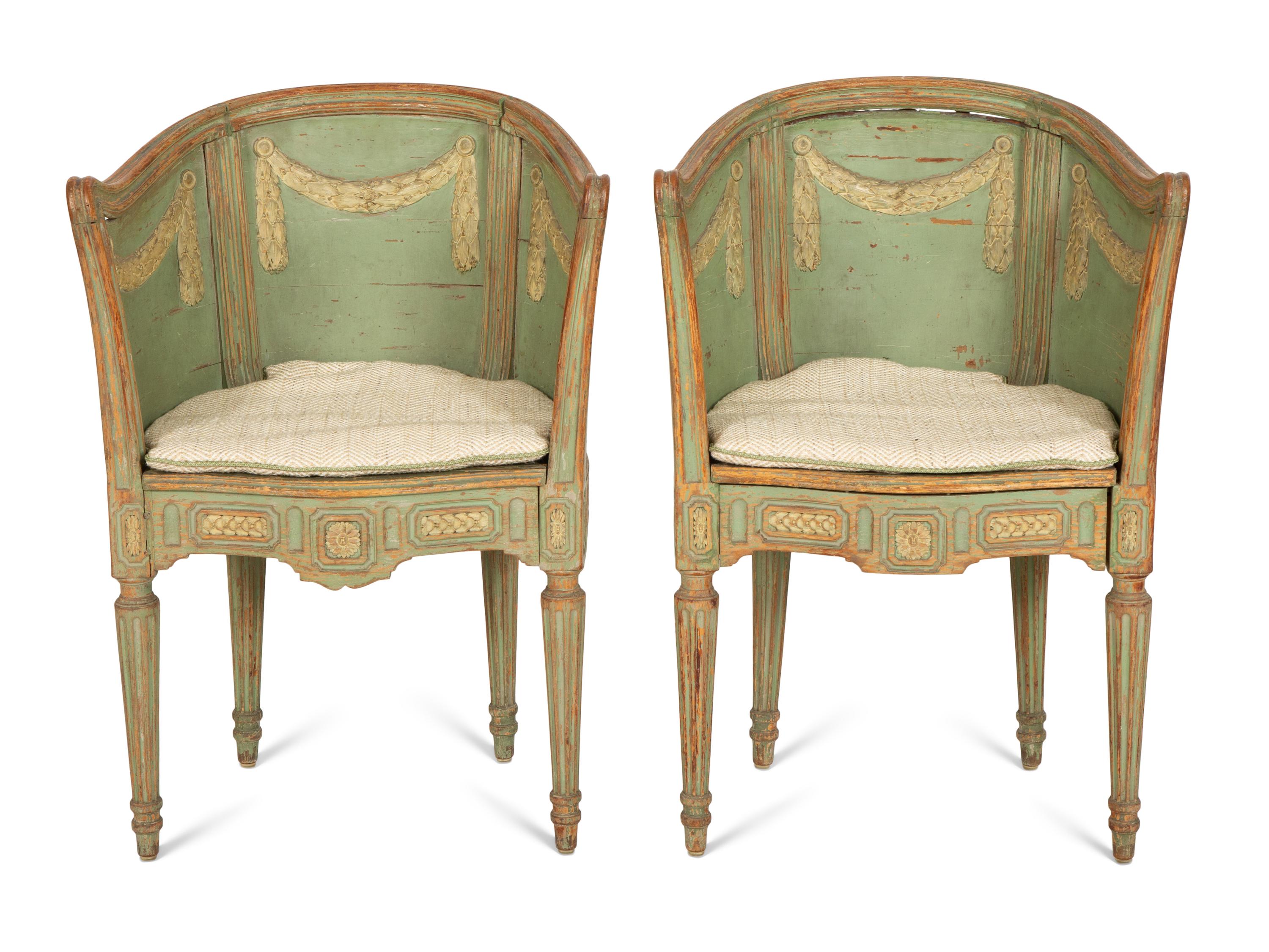 A Pair of Northern European Painted Bergeres