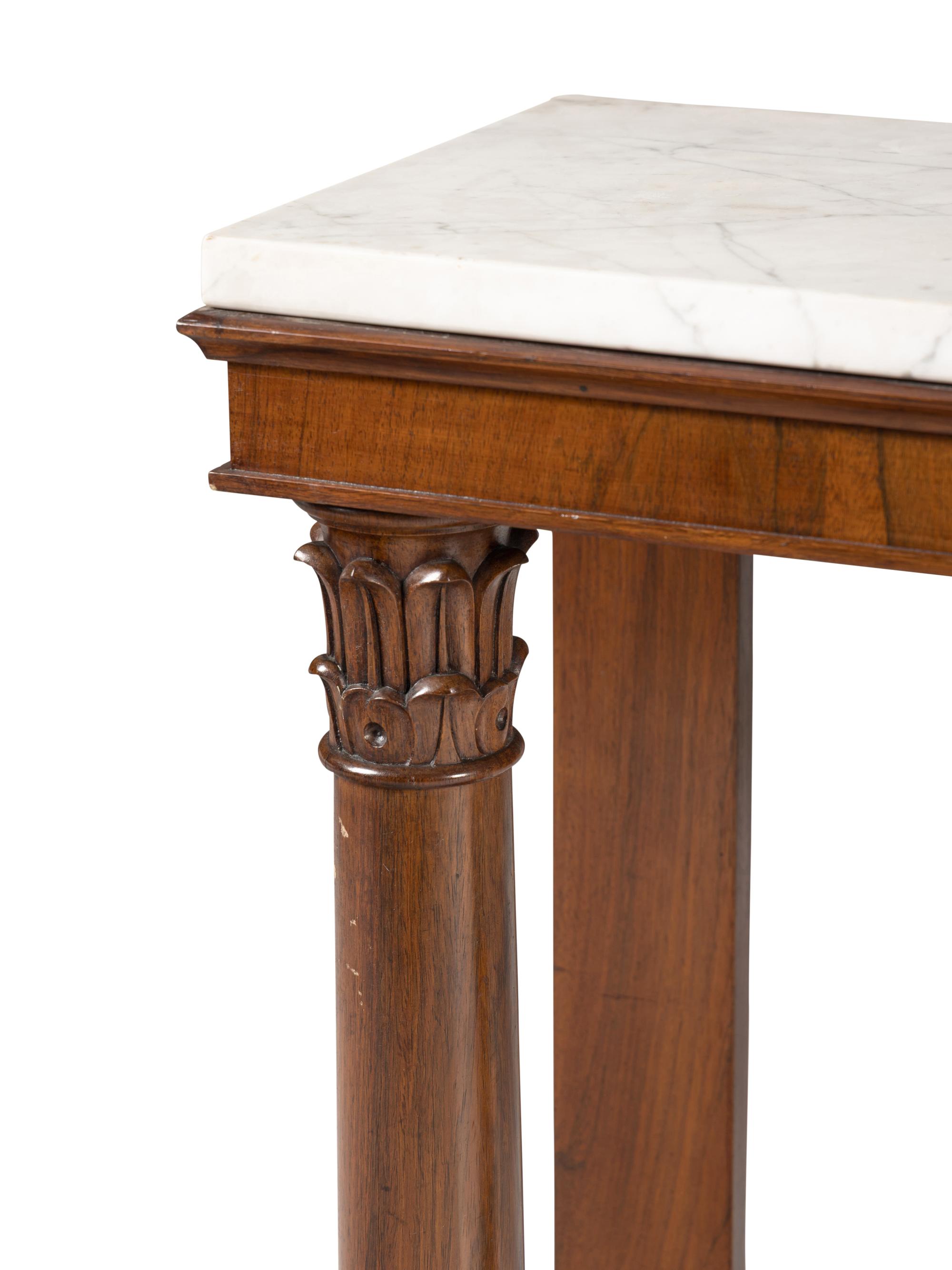 A Pair of George IV Gonçalo Alves Marble-Top Console Tables