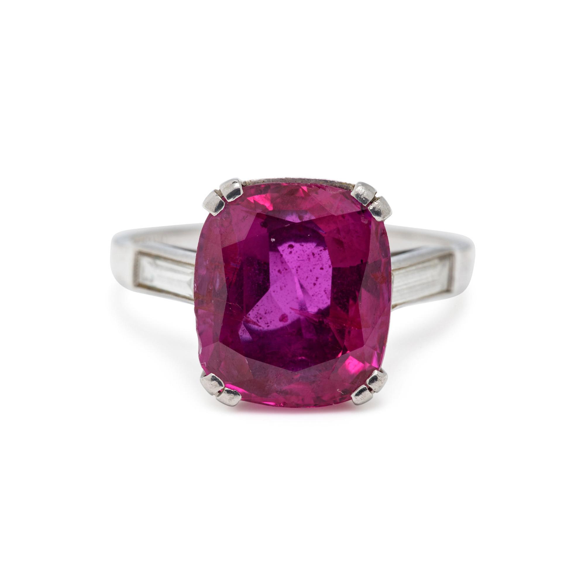 SPAULDING-GORHAM, UNHEATED BURMESE RUBY AND DIAMOND RING