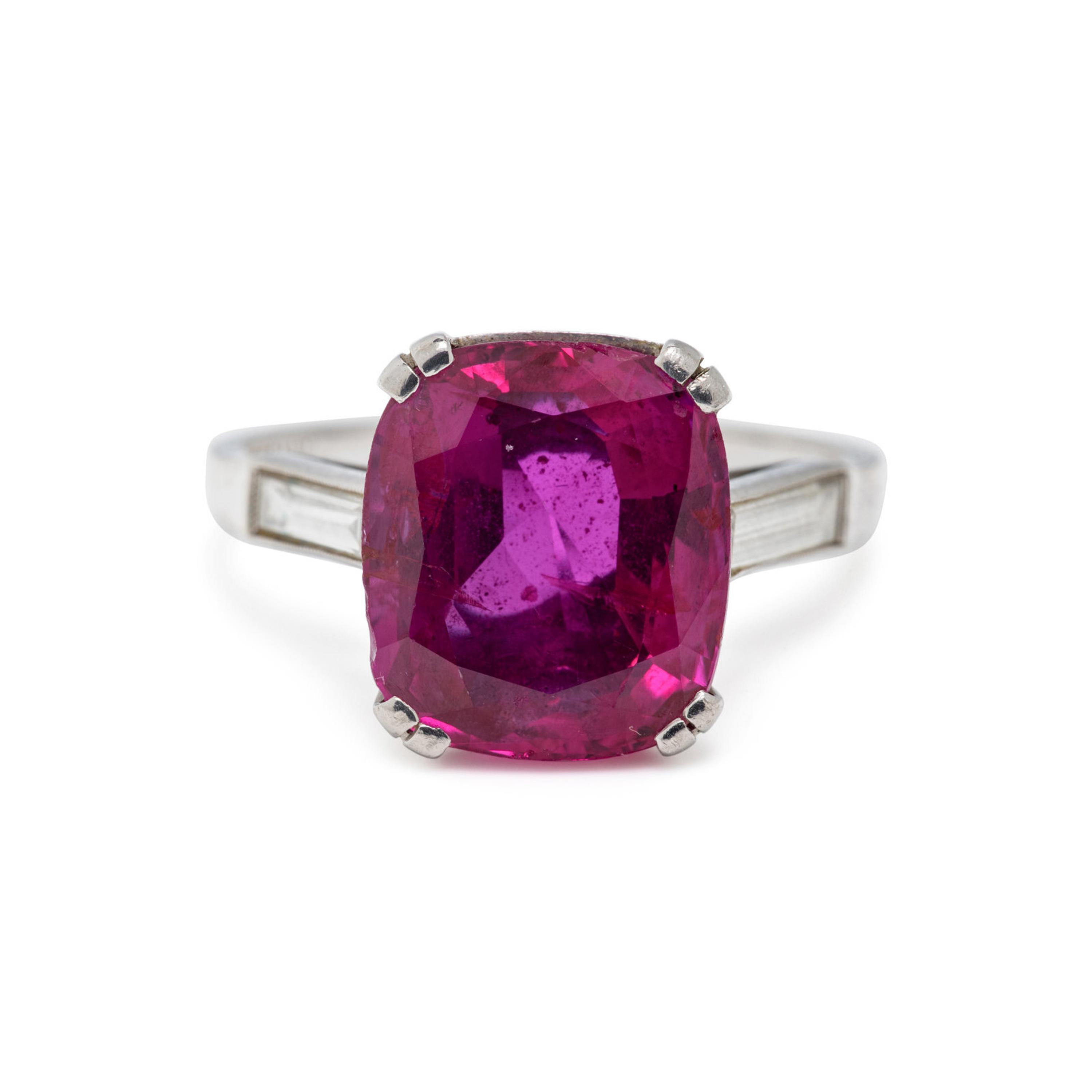 SPAULDING-GORHAM, UNHEATED BURMESE RUBY AND DIAMOND RING